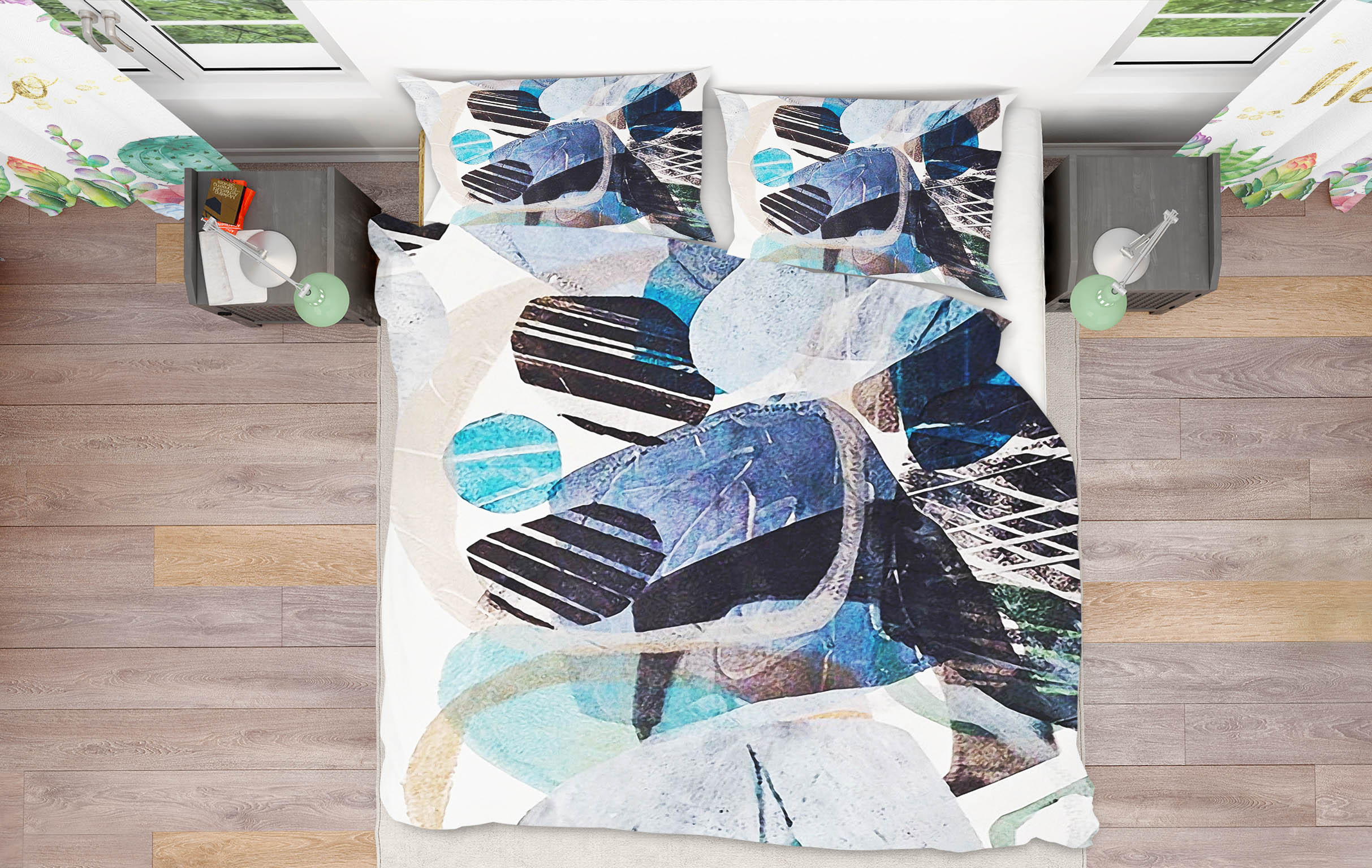 3D Blue Block 12138 Bed Pillowcases Quilt