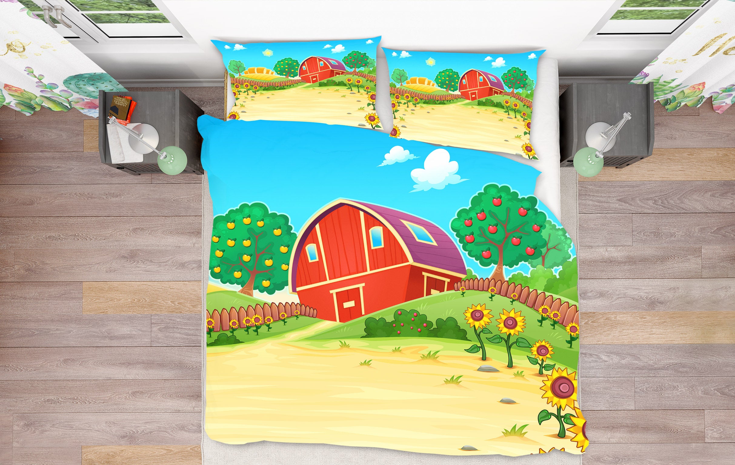 3D Houses Sunflower 19150 Bed Pillowcases Quilt