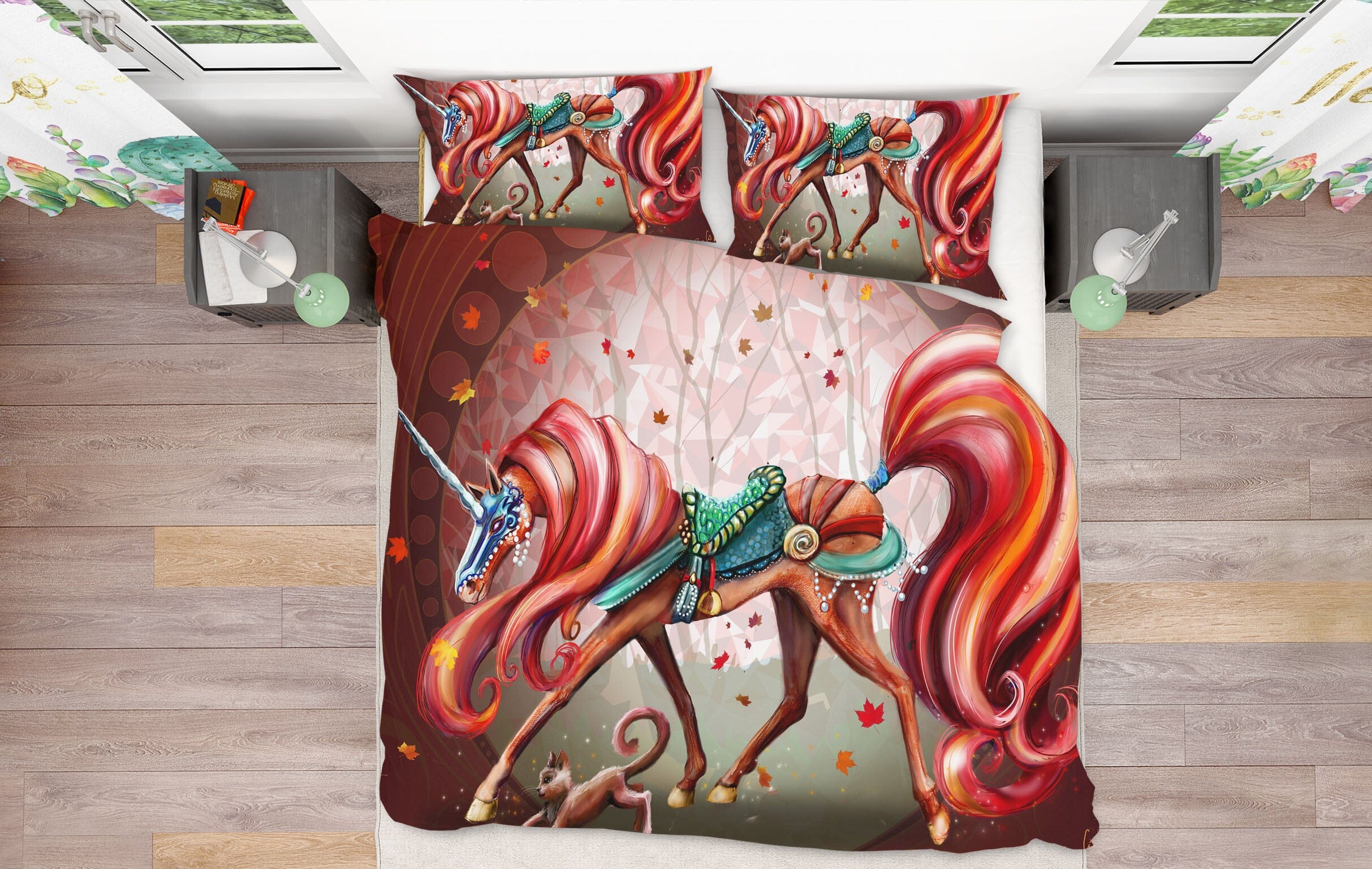 3D Unicorn Queen 018 Rose Catherine Khan Bedding Bed Pillowcases Quilt Quiet Covers AJ Creativity Home 