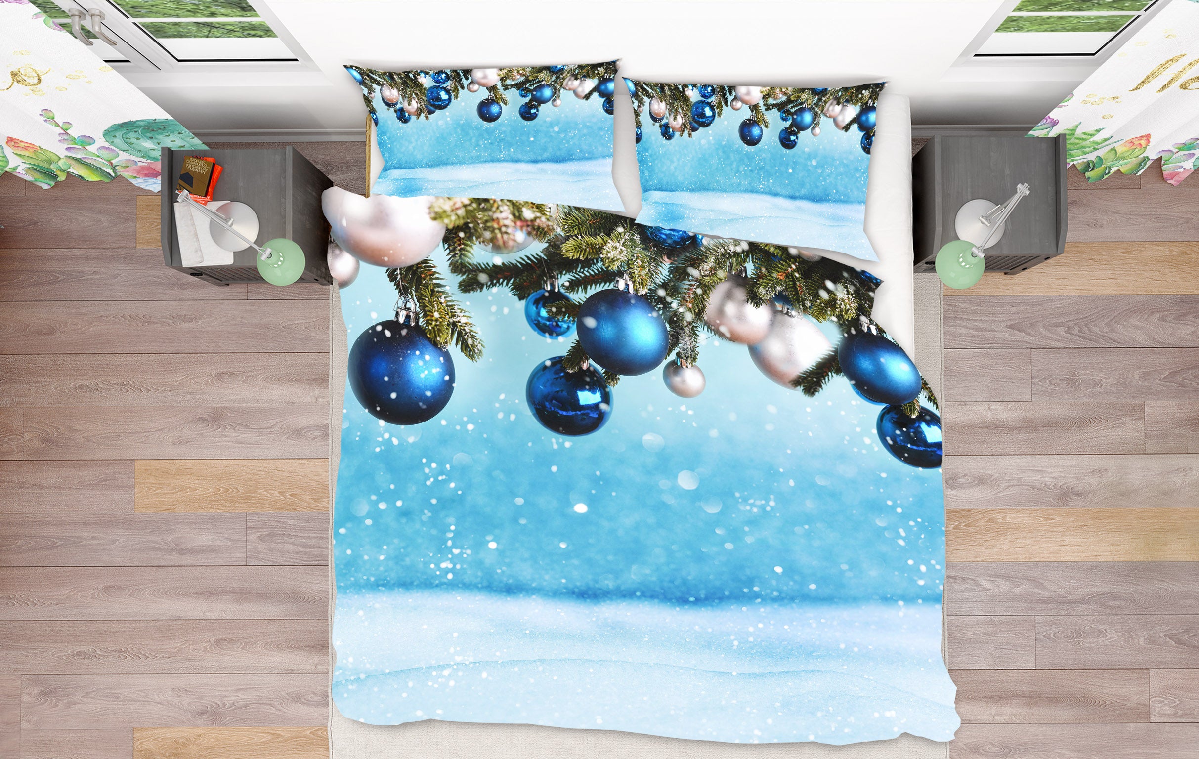 3D Blue White Ball 51130 Christmas Quilt Duvet Cover Xmas Bed Pillowcases