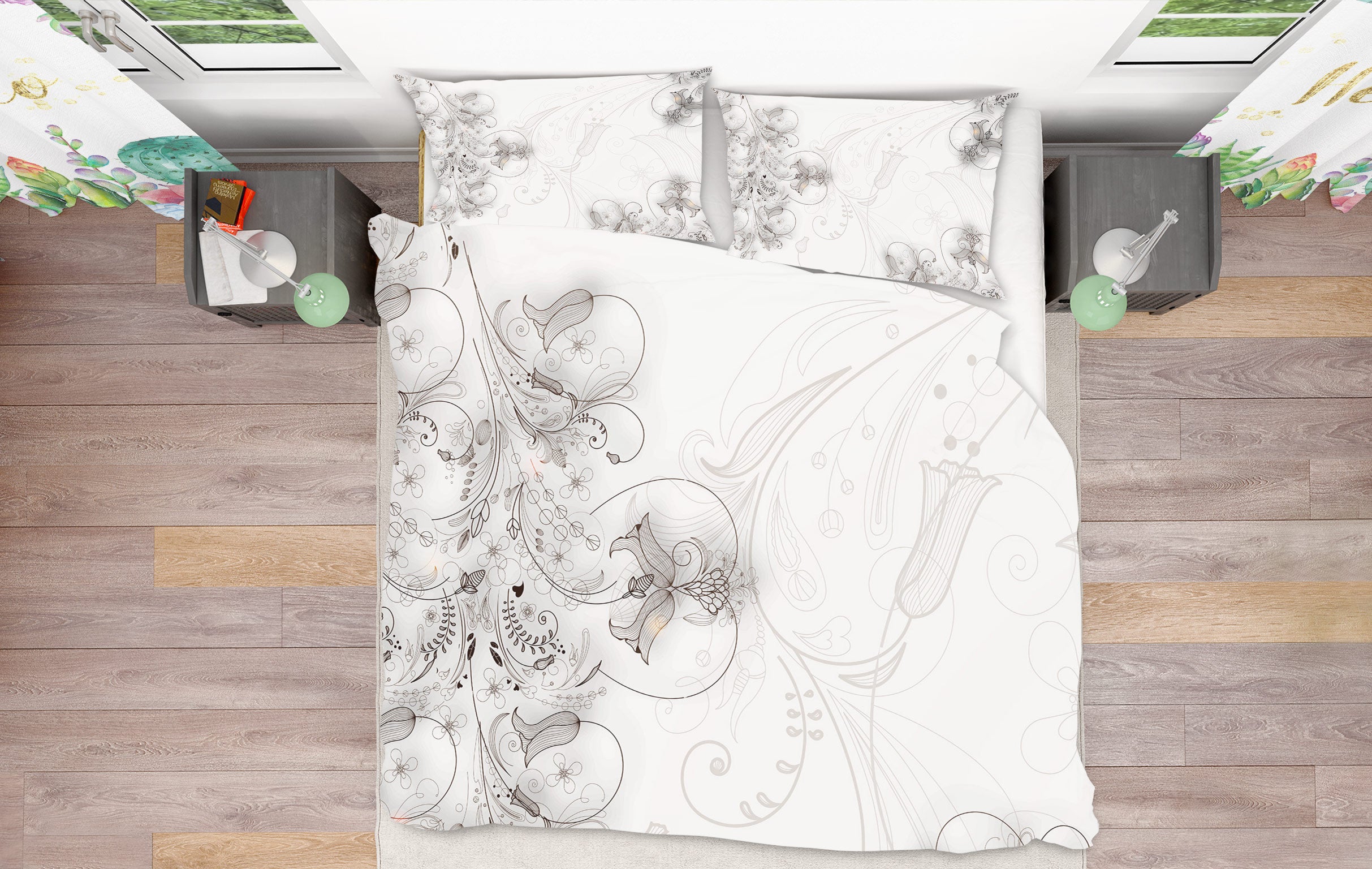 3D Grey Pattern 13095 Bed Pillowcases Quilt