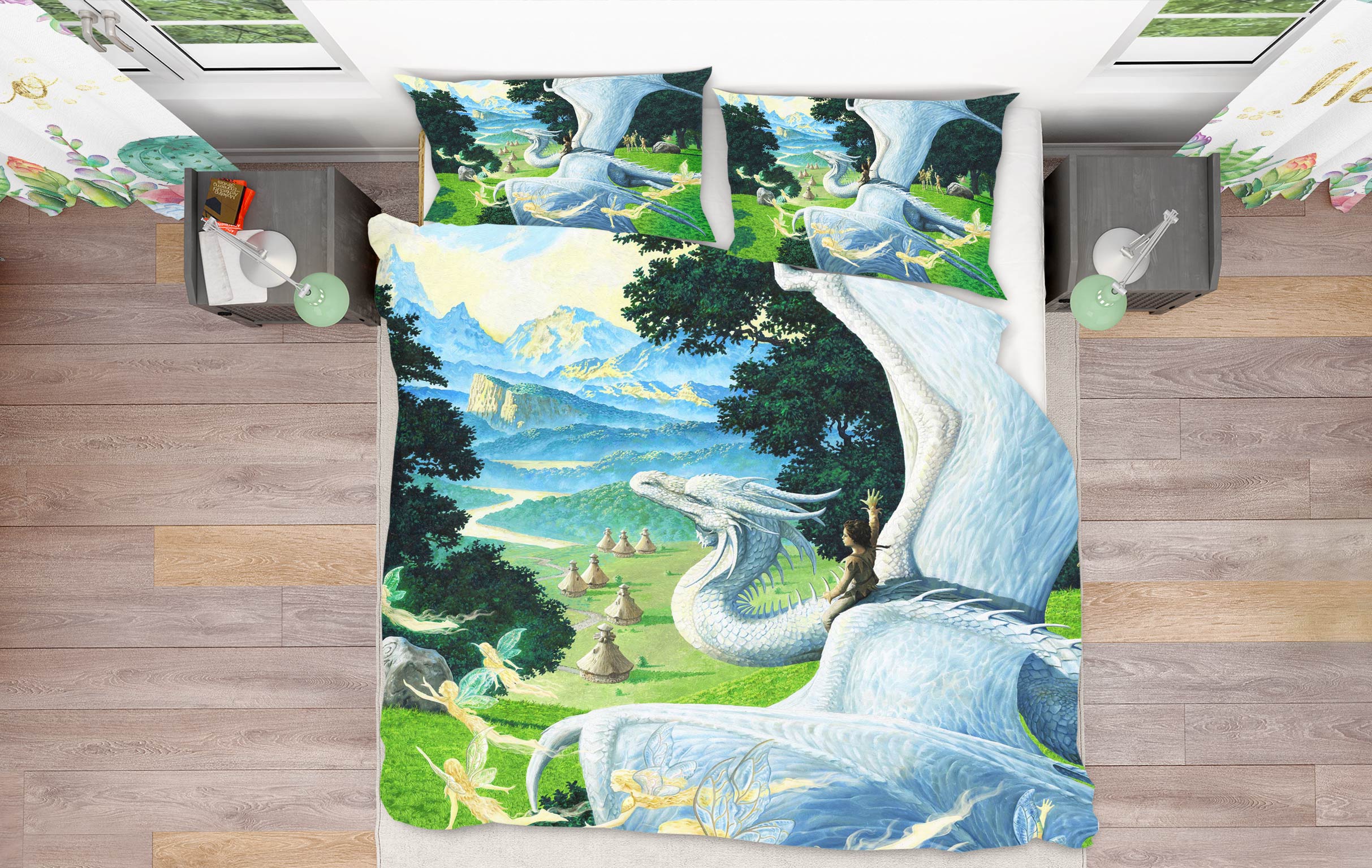 3D White Dragon Lawn Trees 6230 Ciruelo Bedding Bed Pillowcases Quilt