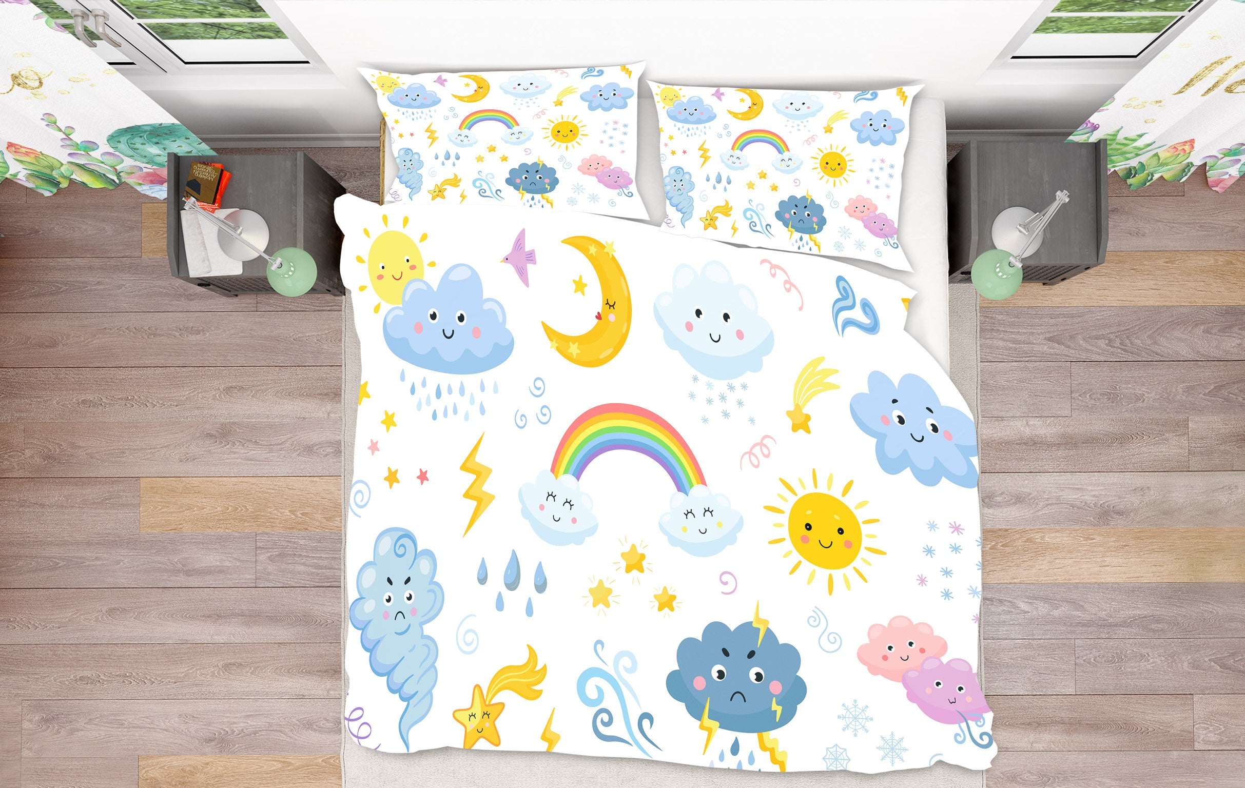 3D Moon Sun Clouds Rainbow 61066 Bed Pillowcases Quilt