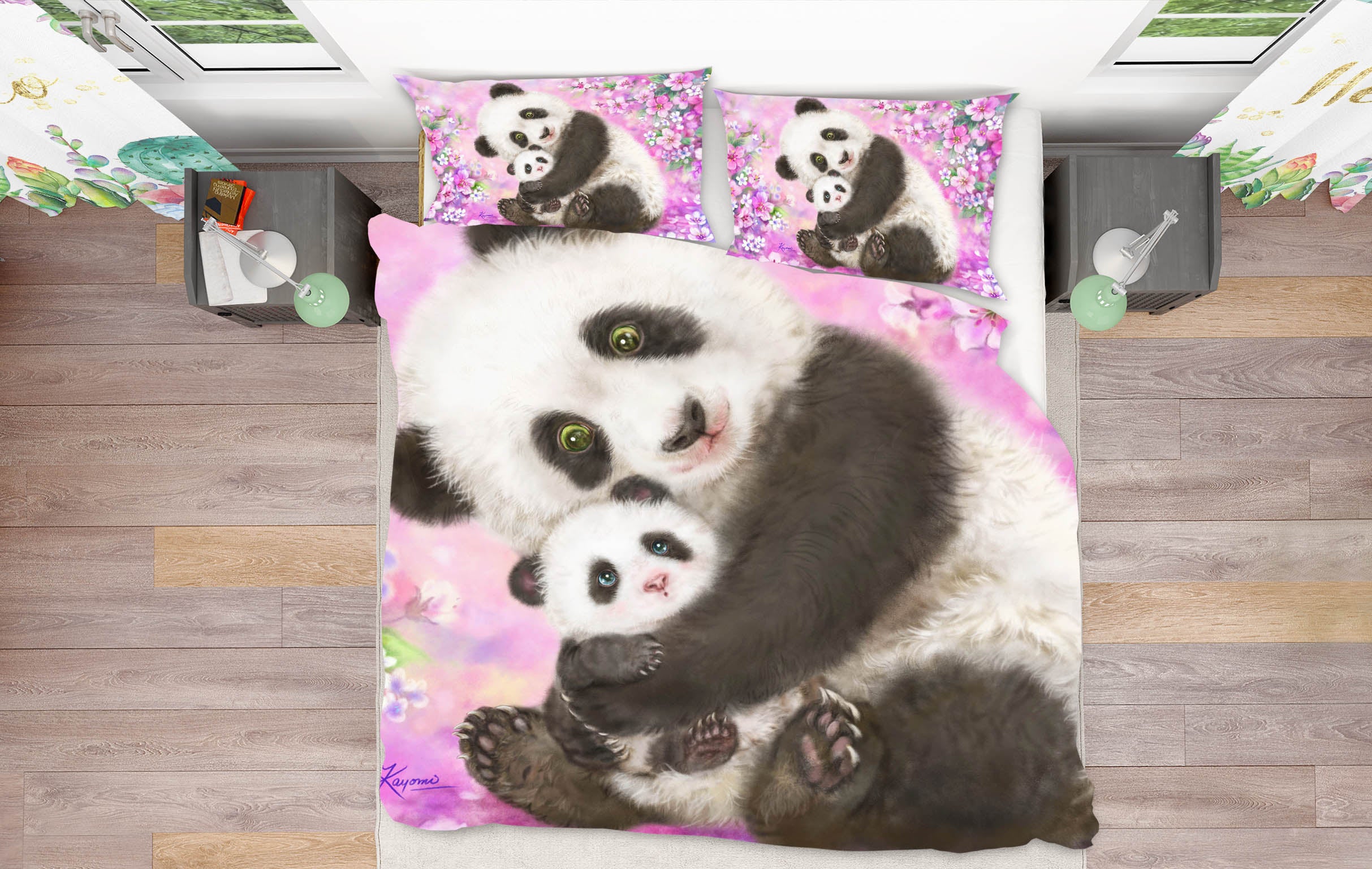 3D Pink Flower Panda 5844 Kayomi Harai Bedding Bed Pillowcases Quilt Cover Duvet Cover