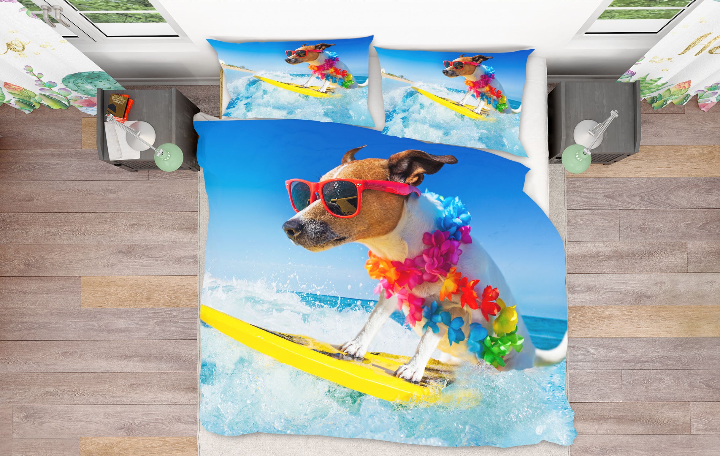 3D Dog Skiing 15002 Bed Pillowcases Quilt
