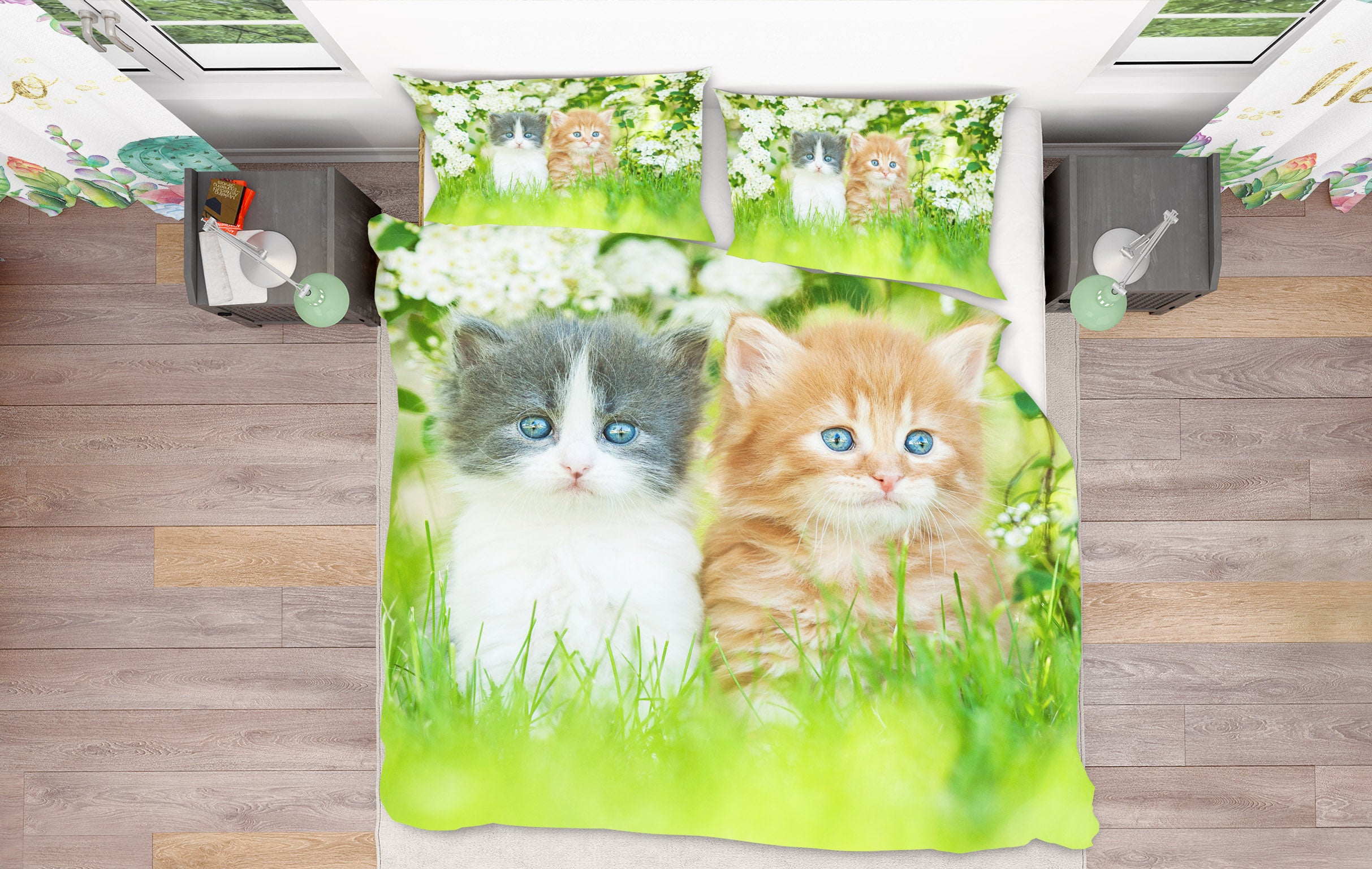 3D Two Cats 15080 Bed Pillowcases Quilt