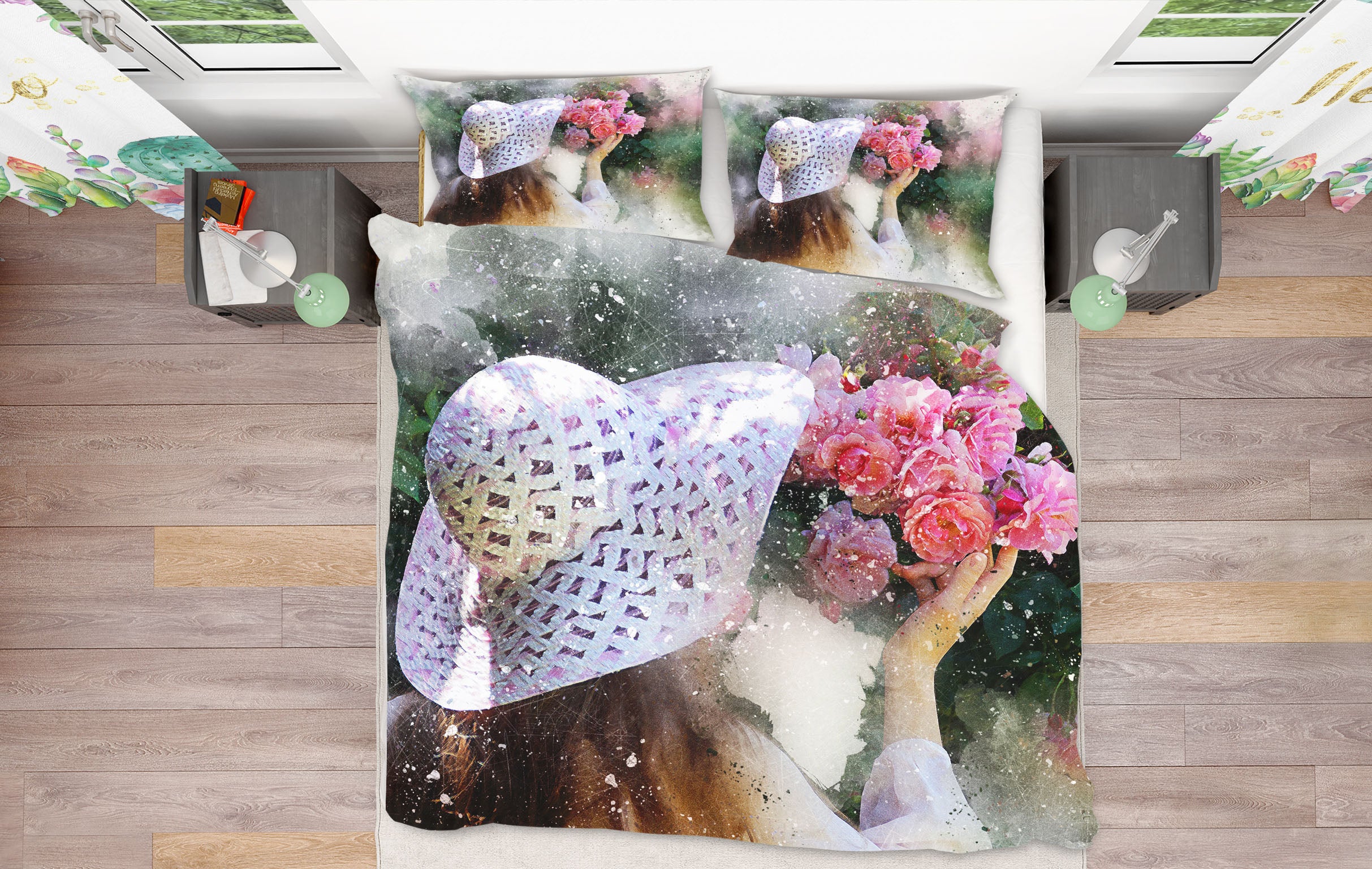 3D Hat Girl Flowers 19171 Bed Pillowcases Quilt