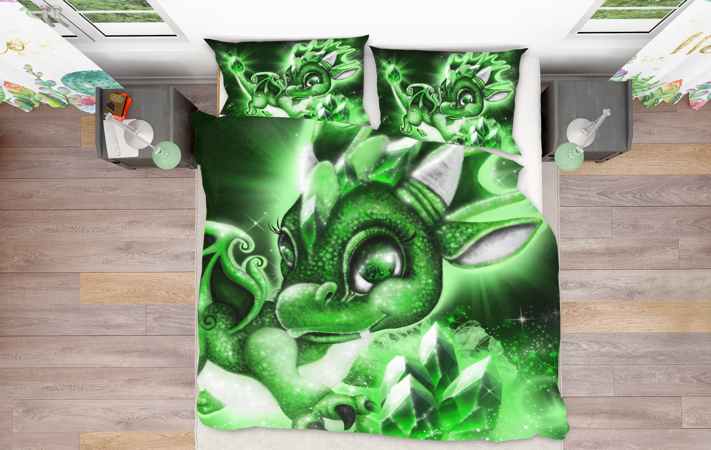 3D Green Crystal Dragon 8572 Sheena Pike Bedding Bed Pillowcases Quilt Cover Duvet Cover
