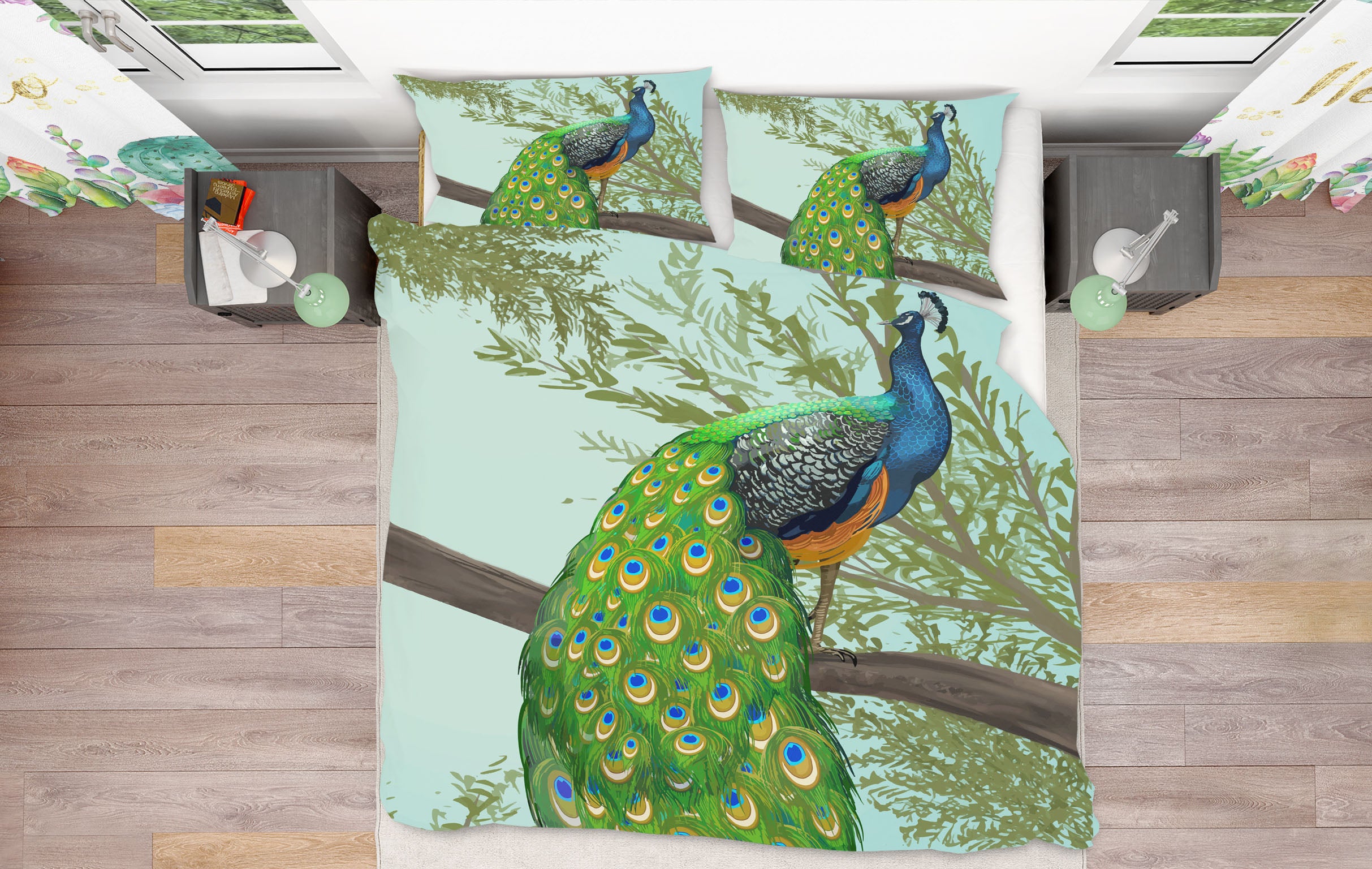 3D Branch Peacock 61108 Bed Pillowcases Quilt