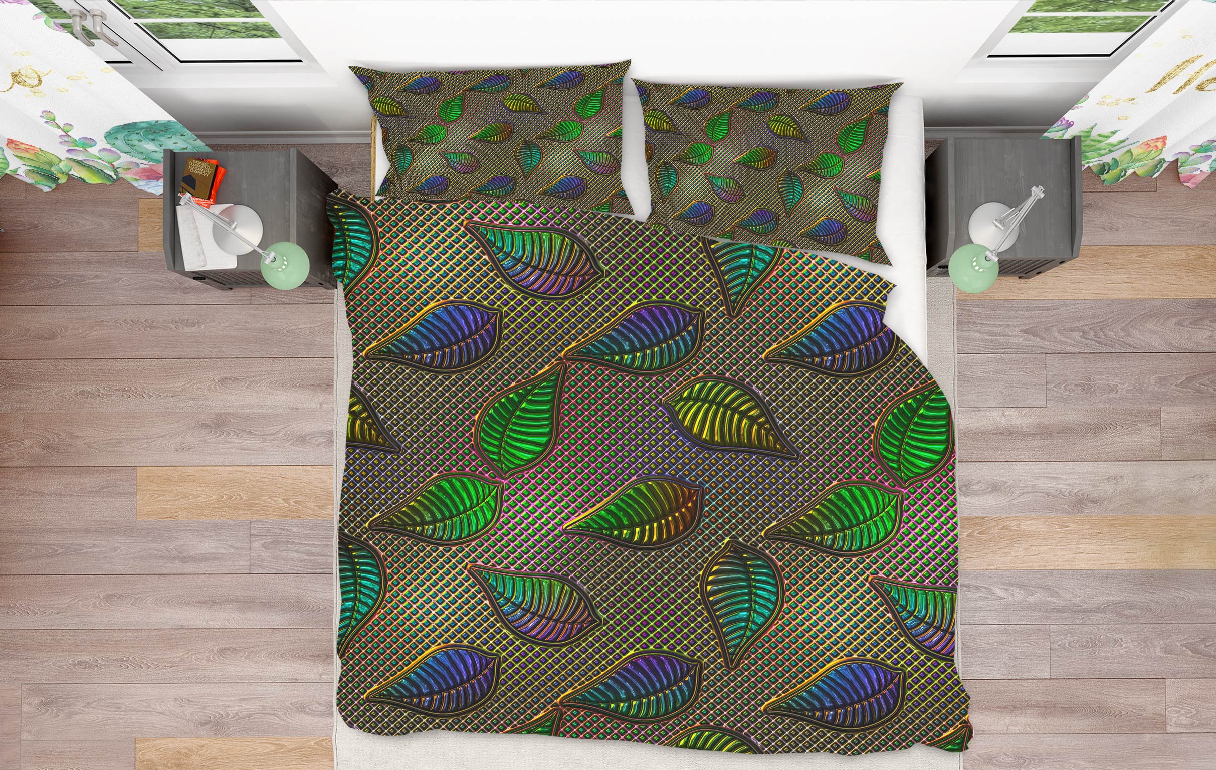 3D Leaves 14066 Bed Pillowcases Quilt