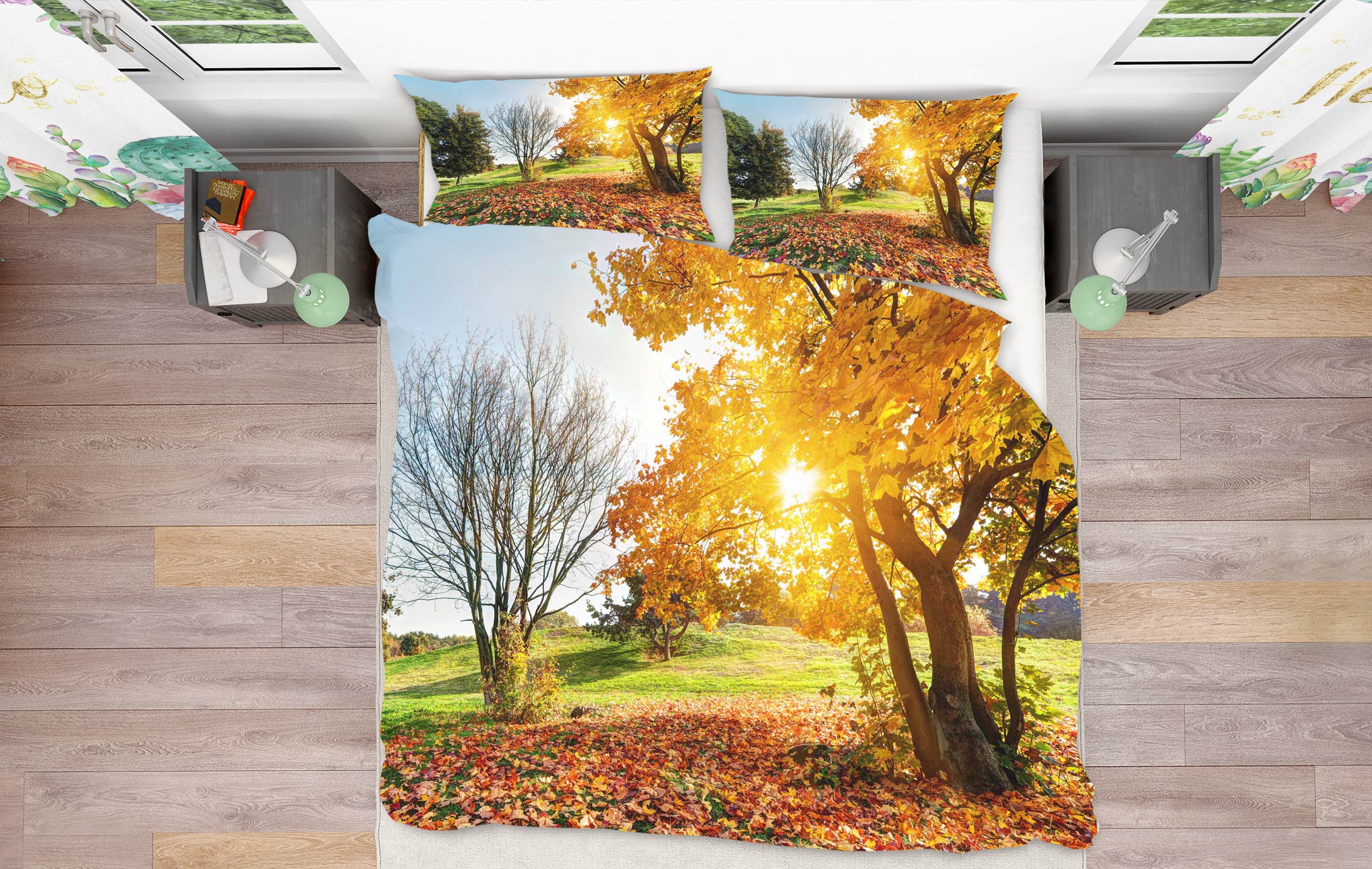 3D Yellow Leaves 59091 Bed Pillowcases Quilt