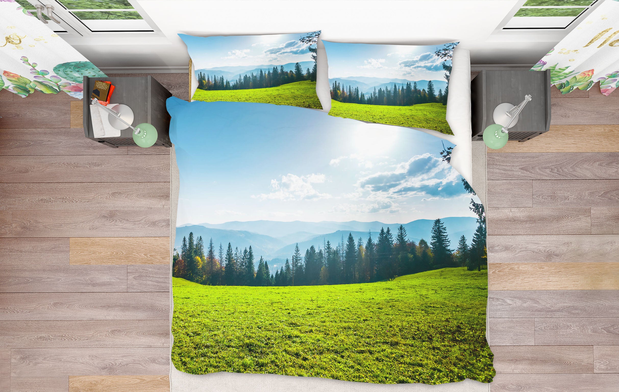 3D Grassland Trees 61123 Bed Pillowcases Quilt