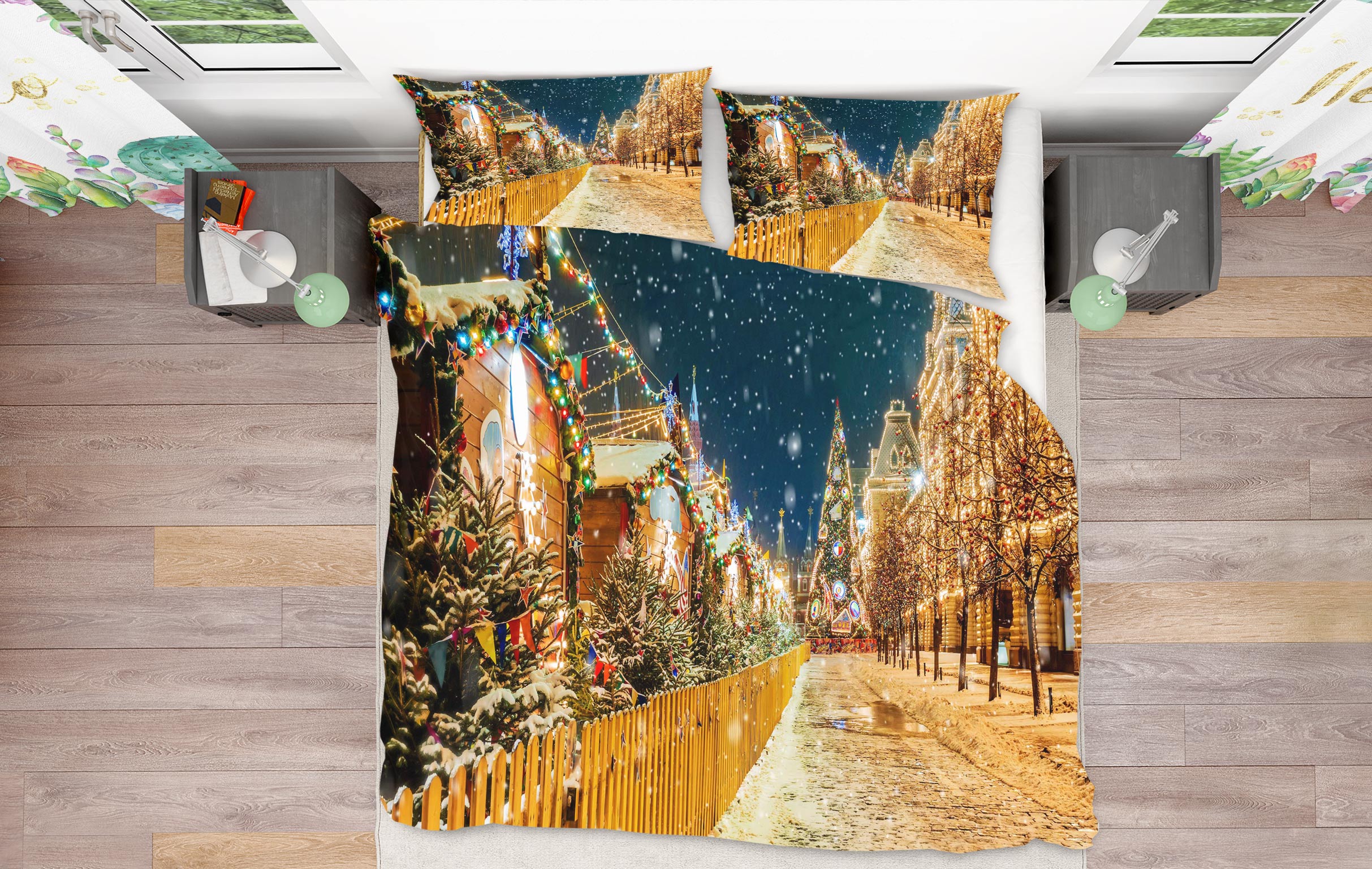 3D Snow Street 51006 Christmas Quilt Duvet Cover Xmas Bed Pillowcases