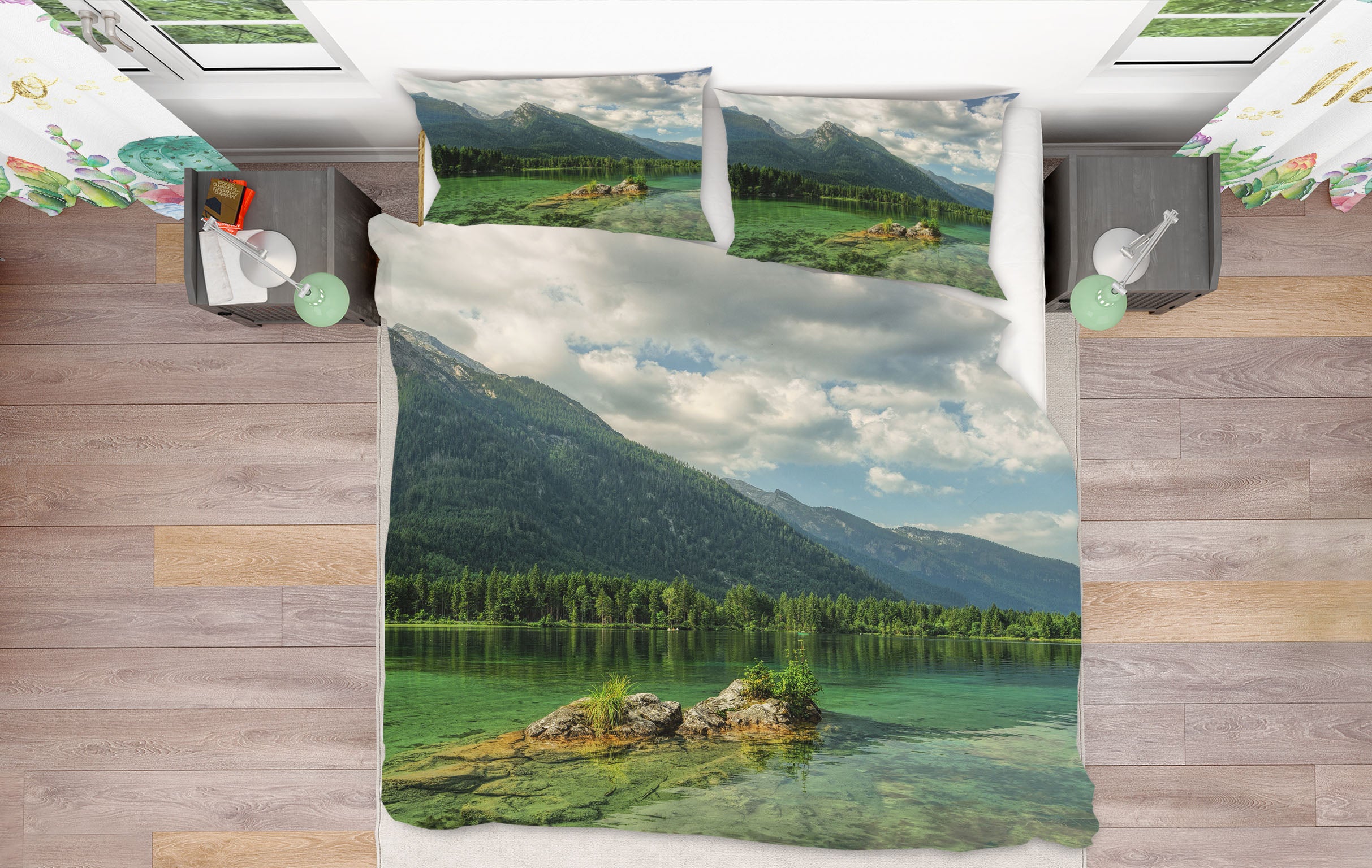 3D Mountain River 19173 Bed Pillowcases Quilt