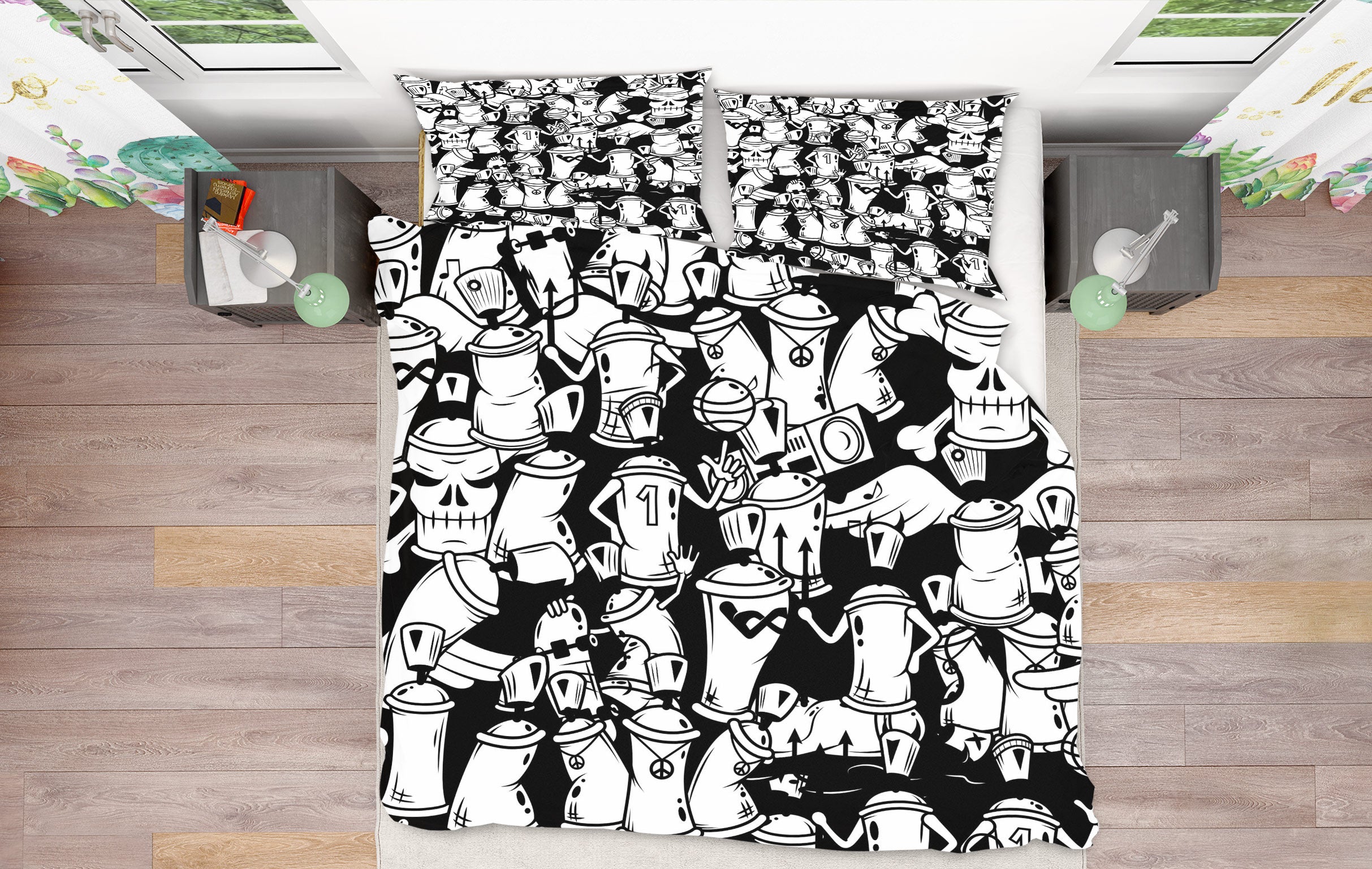 3D Black White Graffiti Spray 60046 Bed Pillowcases Quilt