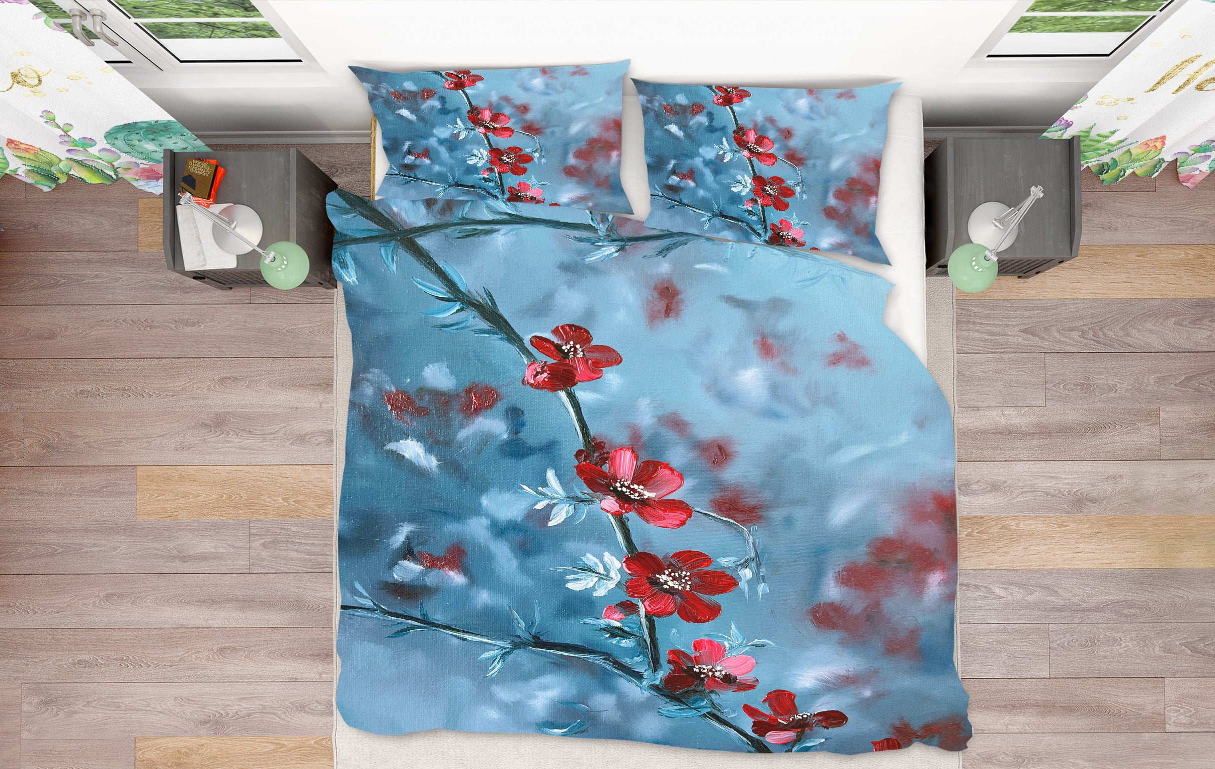 3D Red Flower Branch 97107 Marina Zotova Bedding Bed Pillowcases Quilt