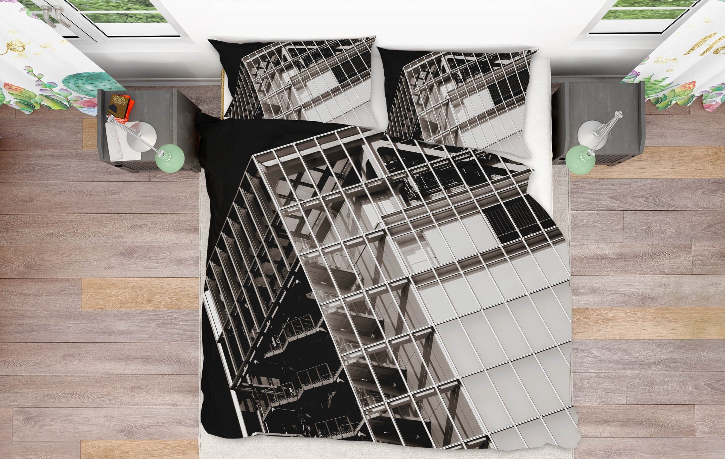 3D Tilted Building 2008 Noirblanc777 Bedding Bed Pillowcases Quilt Quiet Covers AJ Creativity Home 