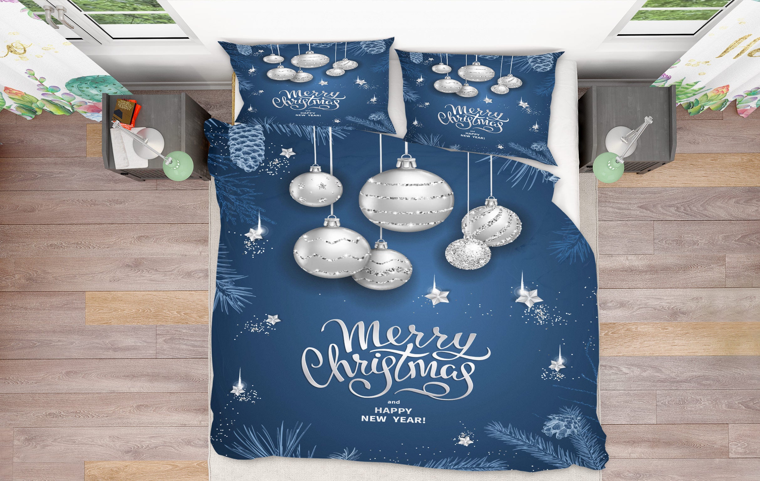 3D White Ball 51023 Christmas Quilt Duvet Cover Xmas Bed Pillowcases