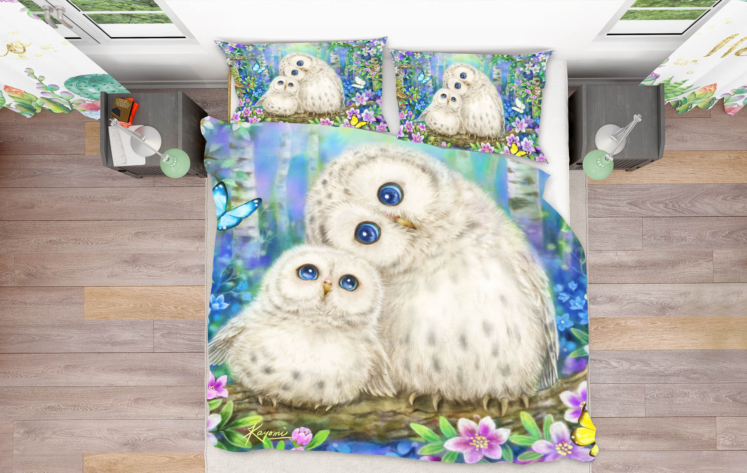 3D White Owl Butterfly 5943 Kayomi Harai Bedding Bed Pillowcases Quilt Cover Duvet Cover