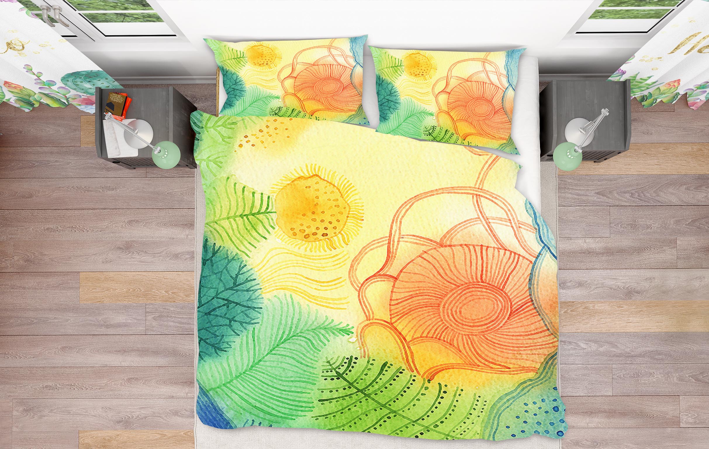 3D Orange Flower Leaves 12122 Bed Pillowcases Quilt