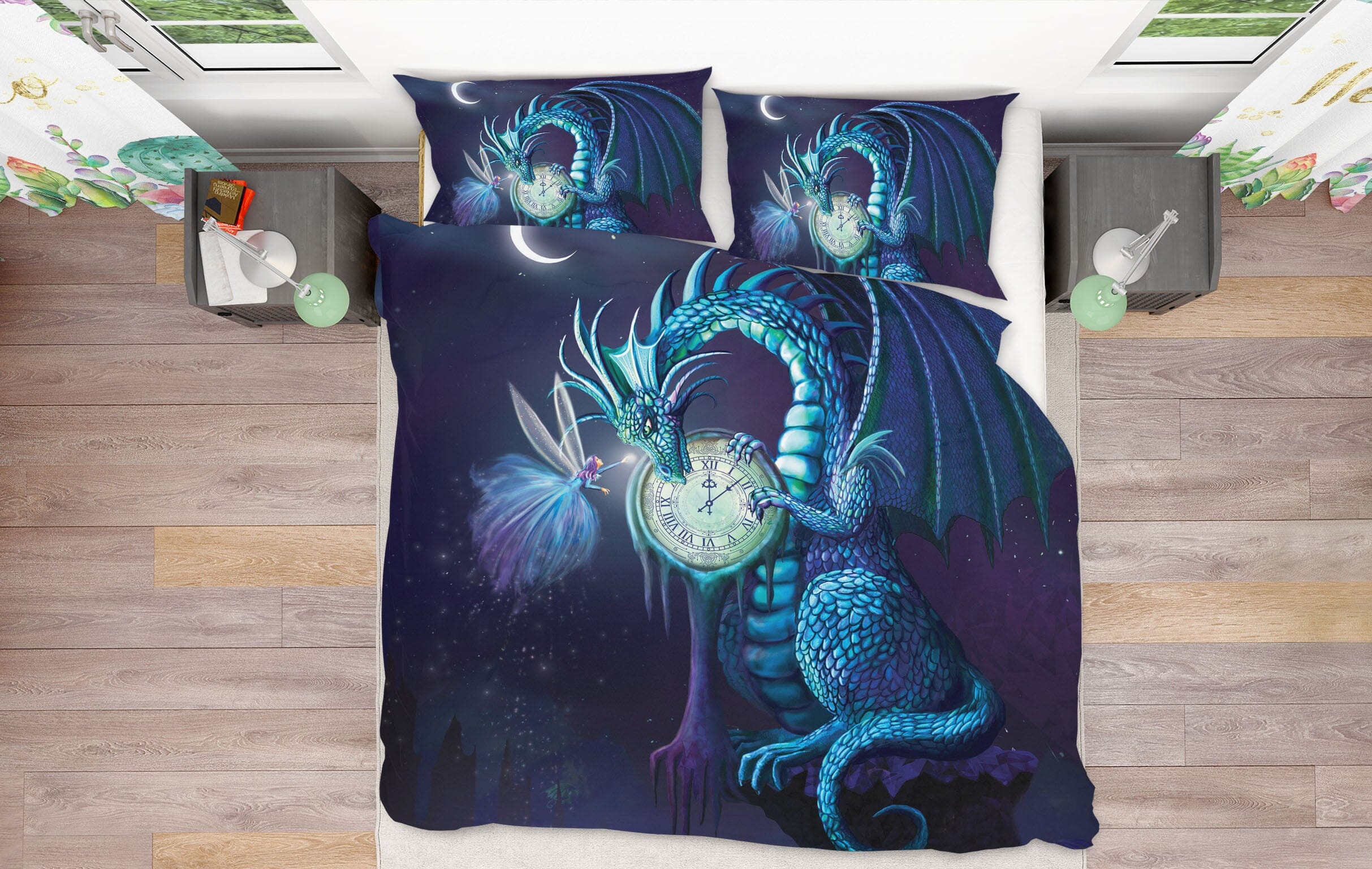 3D Clock Dragon 124 Rose Catherine Khan Bedding Bed Pillowcases Quilt Quiet Covers AJ Creativity Home 