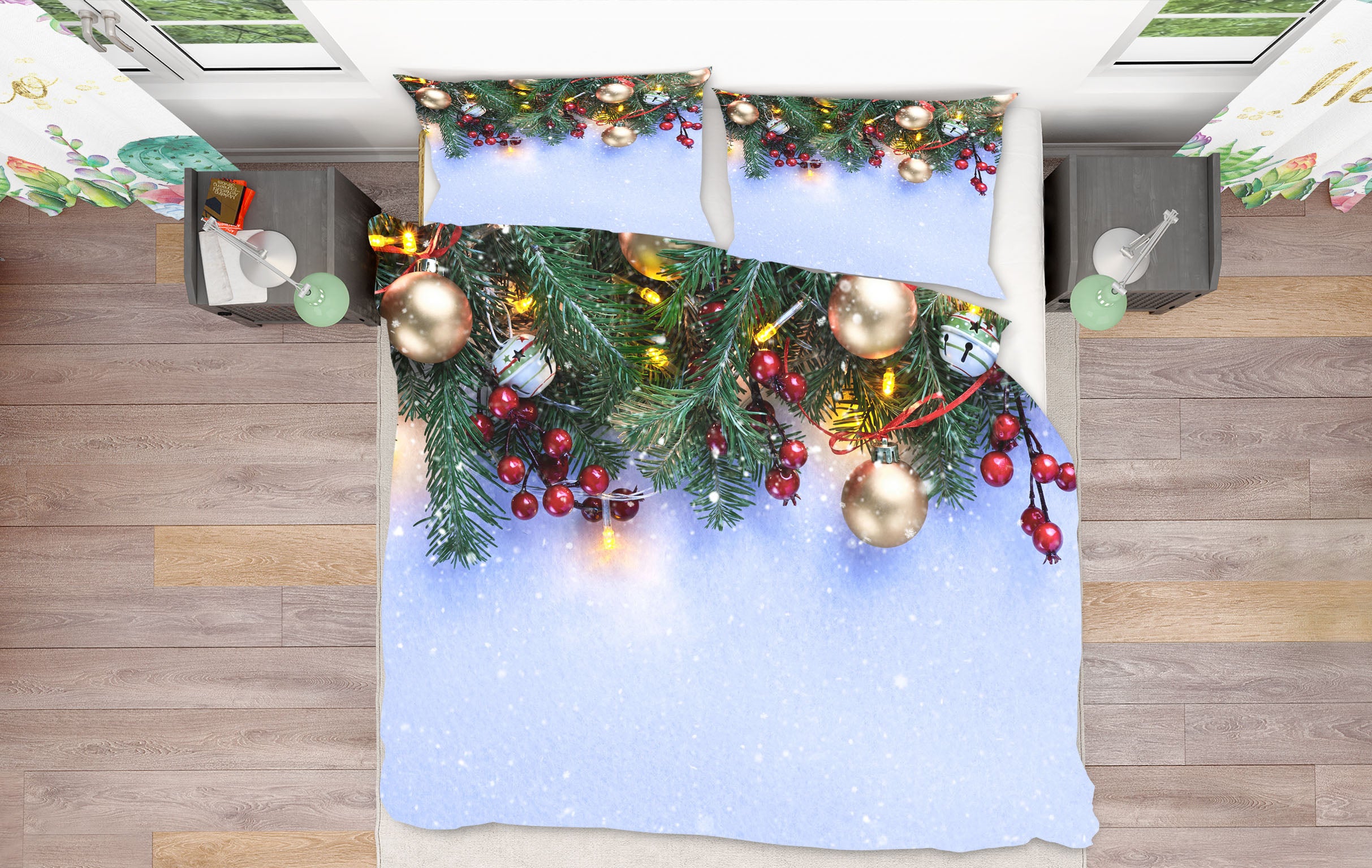 3D Branches Ball Pendant 51120 Christmas Quilt Duvet Cover Xmas Bed Pillowcases