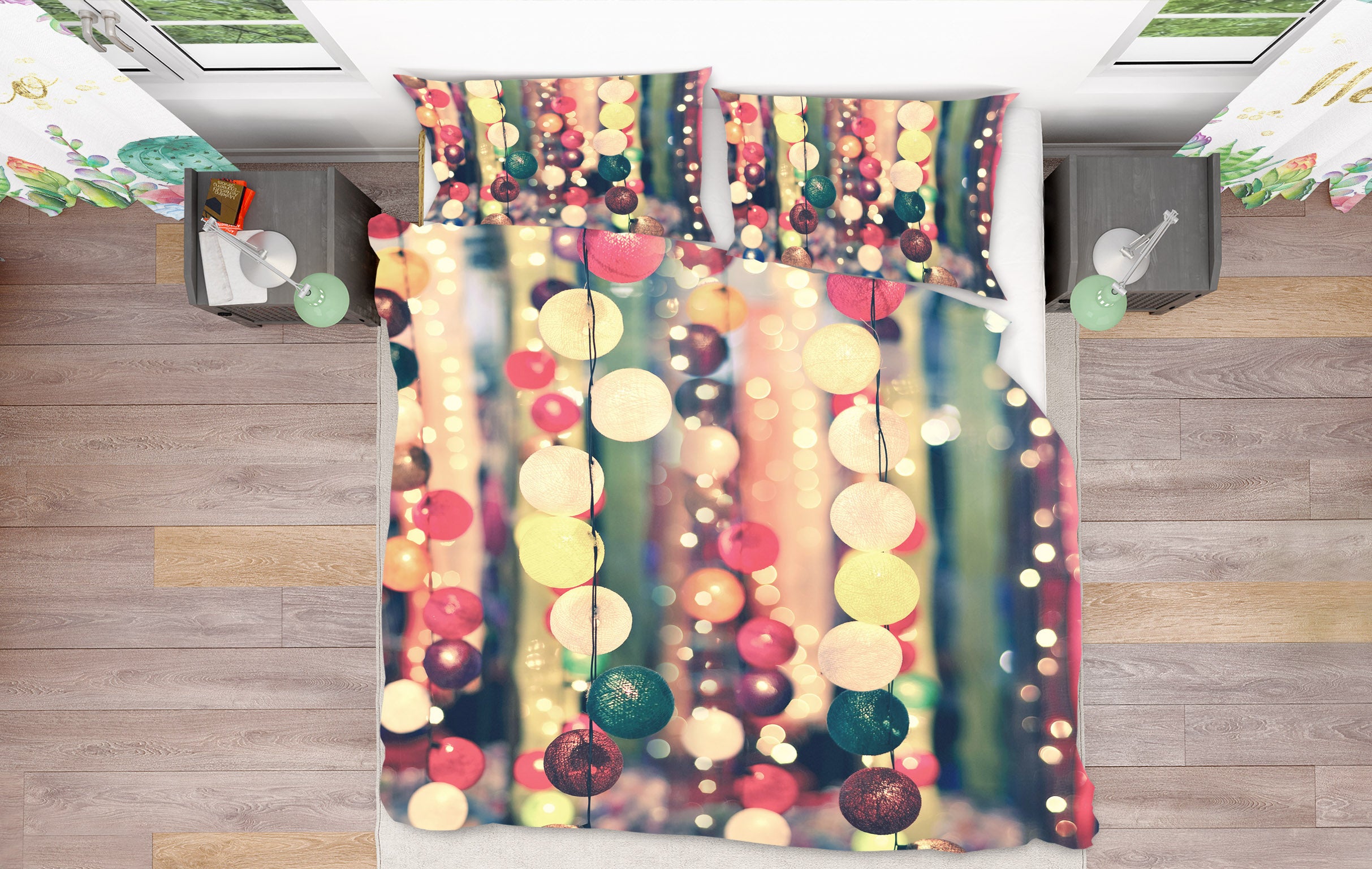 3D Colorful Ball String Lights 51081 Christmas Quilt Duvet Cover Xmas Bed Pillowcases