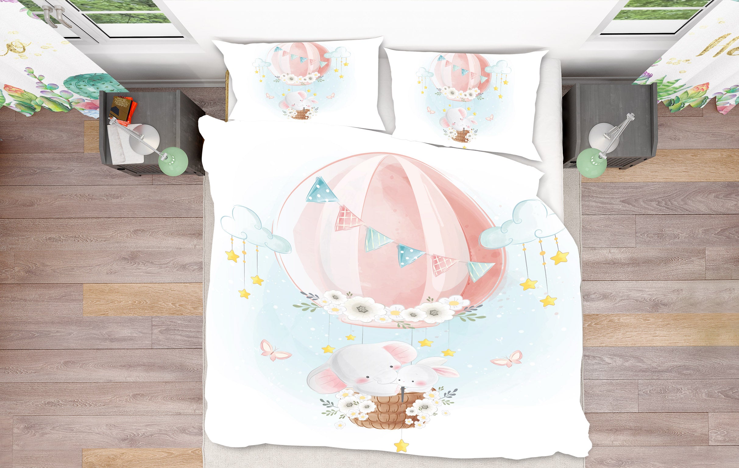 3D Pink Hot Air Balloon 59012 Bed Pillowcases Quilt
