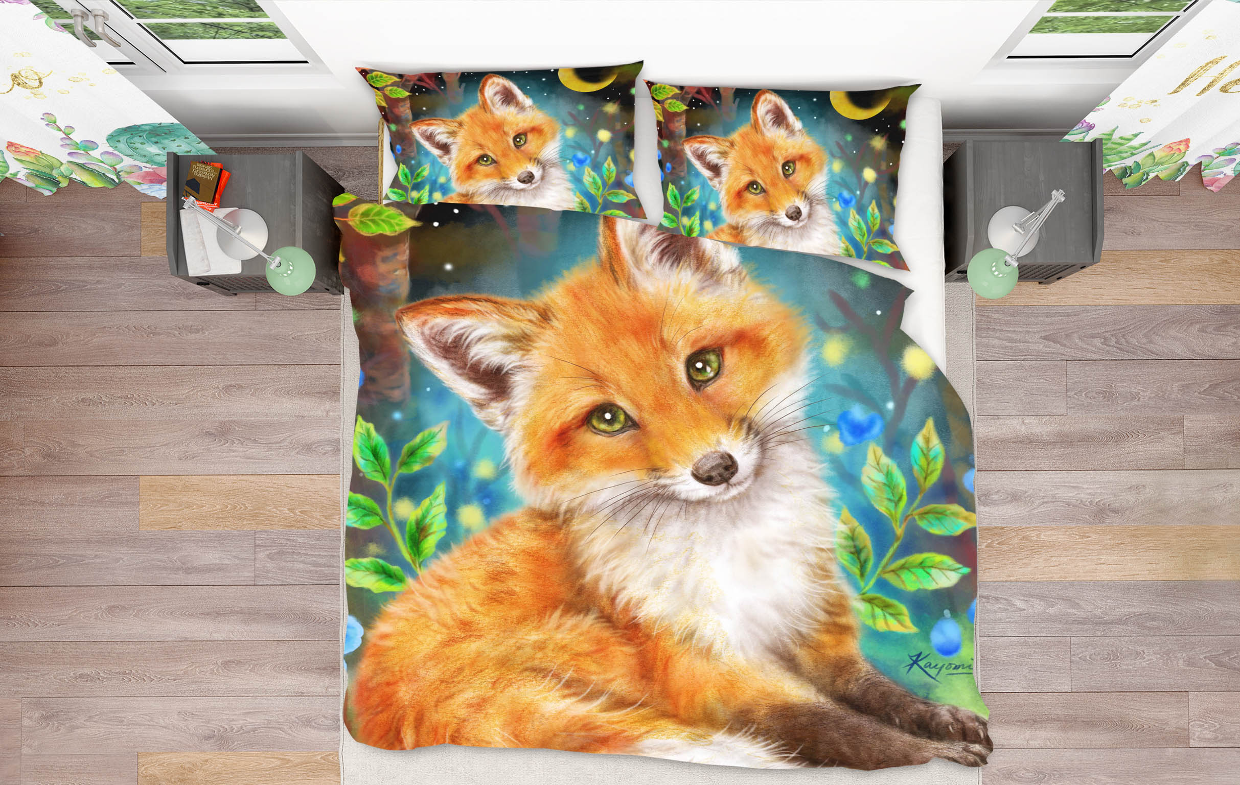 3D Orange Fox Moon 5927 Kayomi Harai Bedding Bed Pillowcases Quilt Cover Duvet Cover