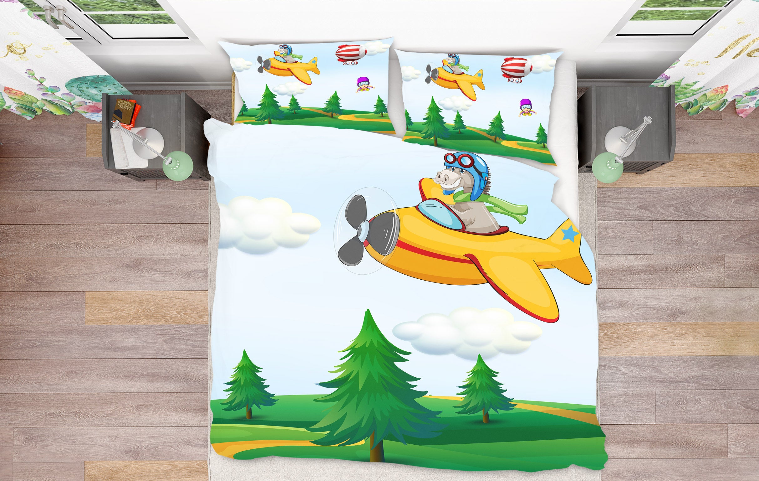 3D Aircraft Tree 19159 Bed Pillowcases Quilt