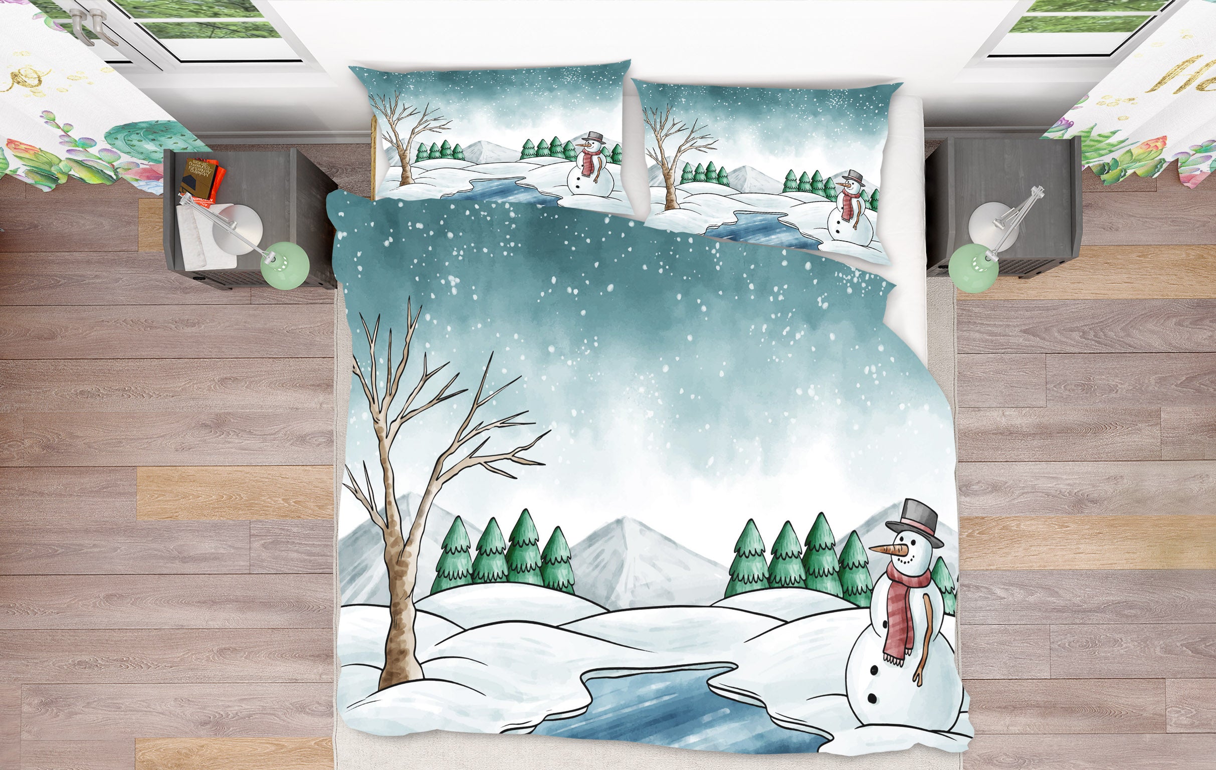 3D Snowfield Snowman 60180 Bed Pillowcases Quilt