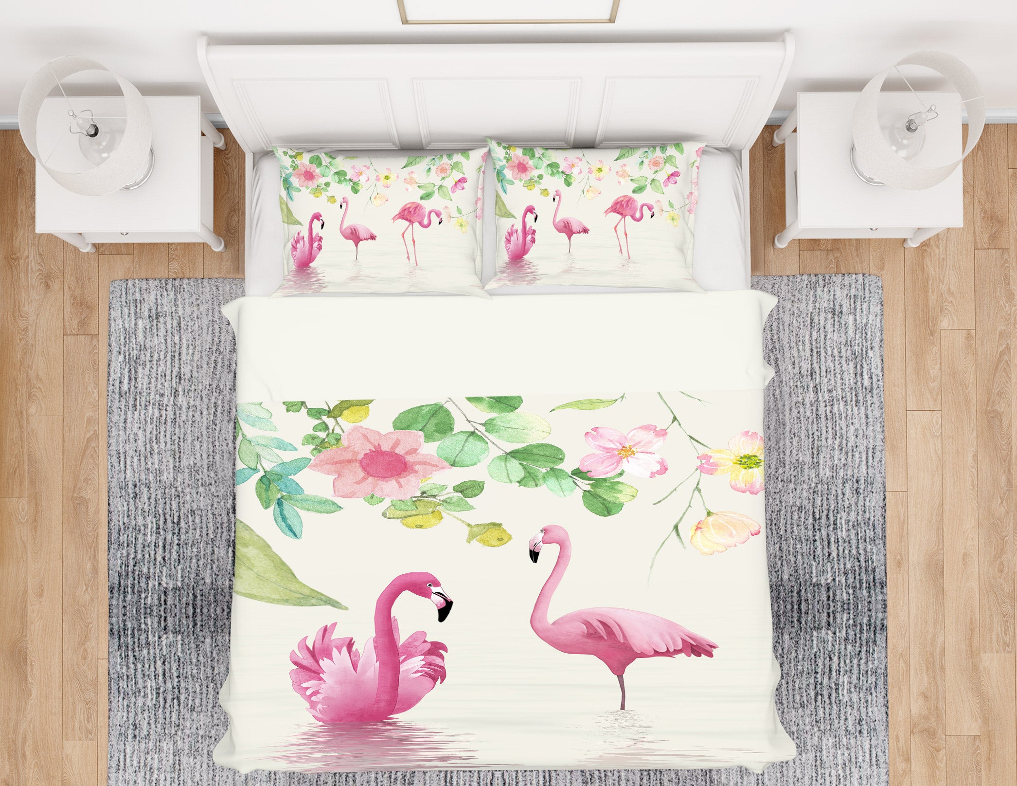3D Flamingo Lotus 12109 Bed Pillowcases Quilt