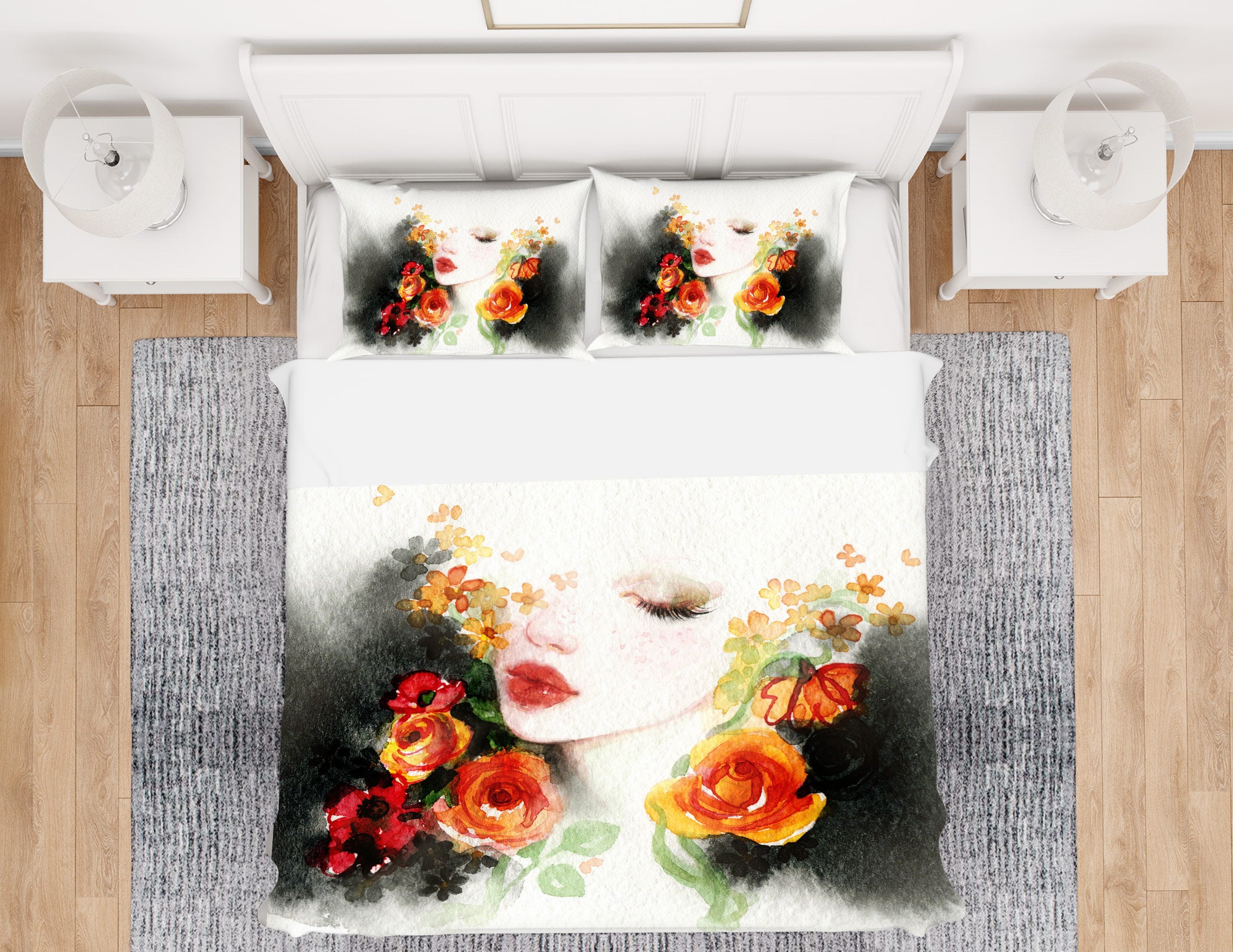 3D Lady Flower 063 Bed Pillowcases Quilt