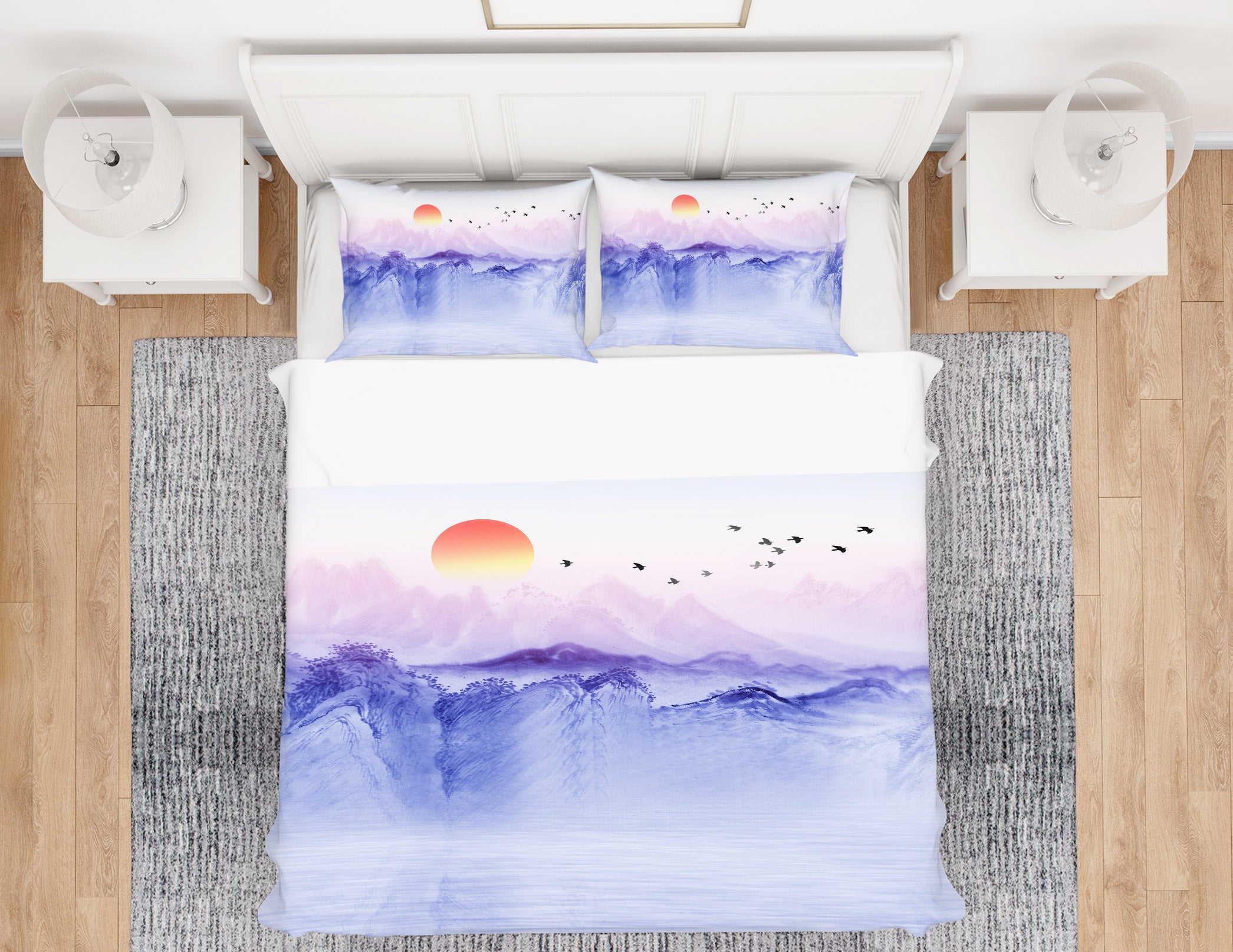 3D Purple Mountain River 13069 Bed Pillowcases Quilt
