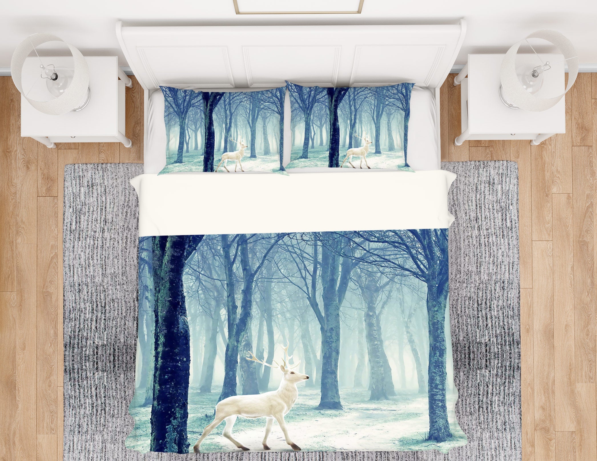 3D Forest White Deer 12045 Bed Pillowcases Quilt
