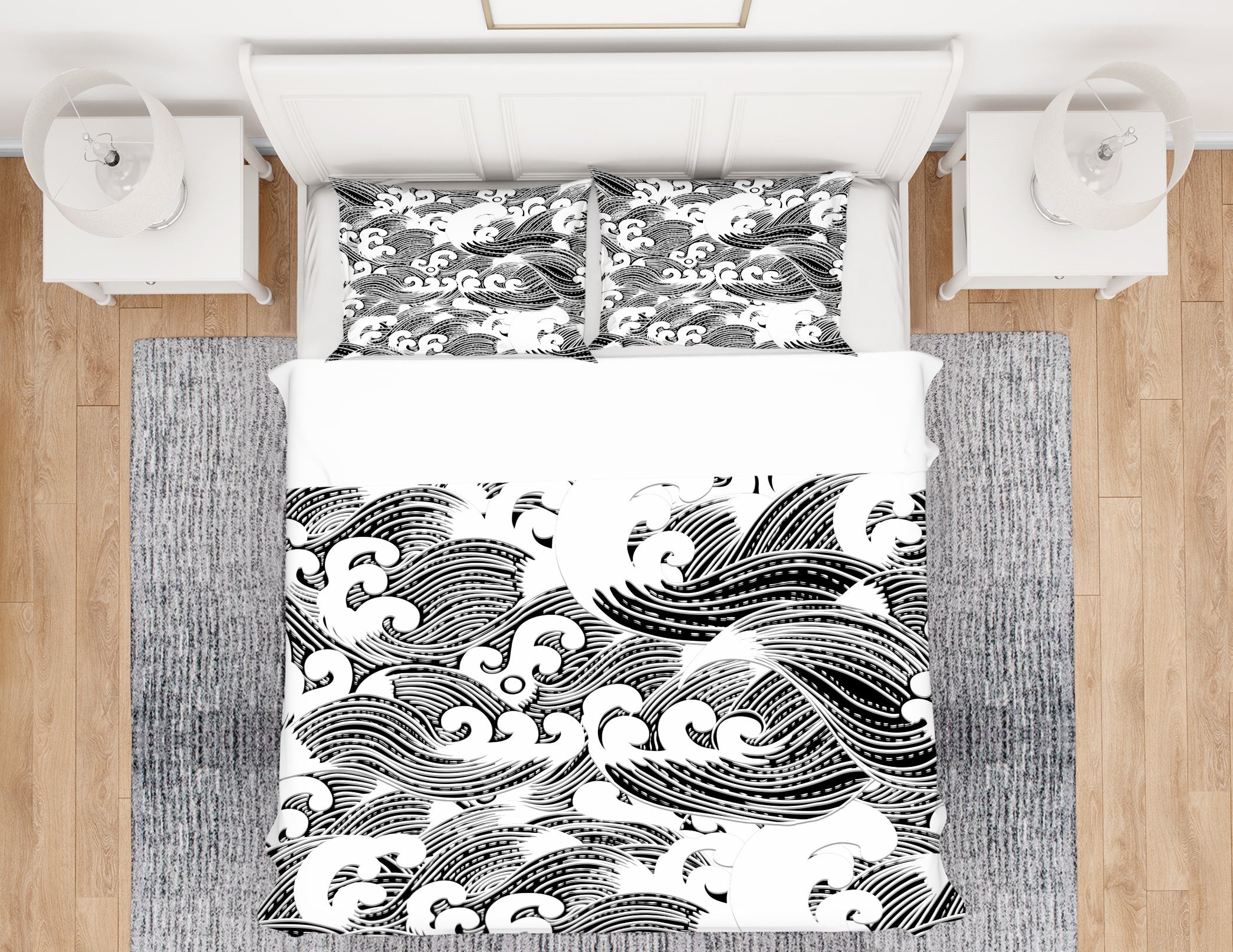 3D Black White Waves 59093 Bed Pillowcases Quilt