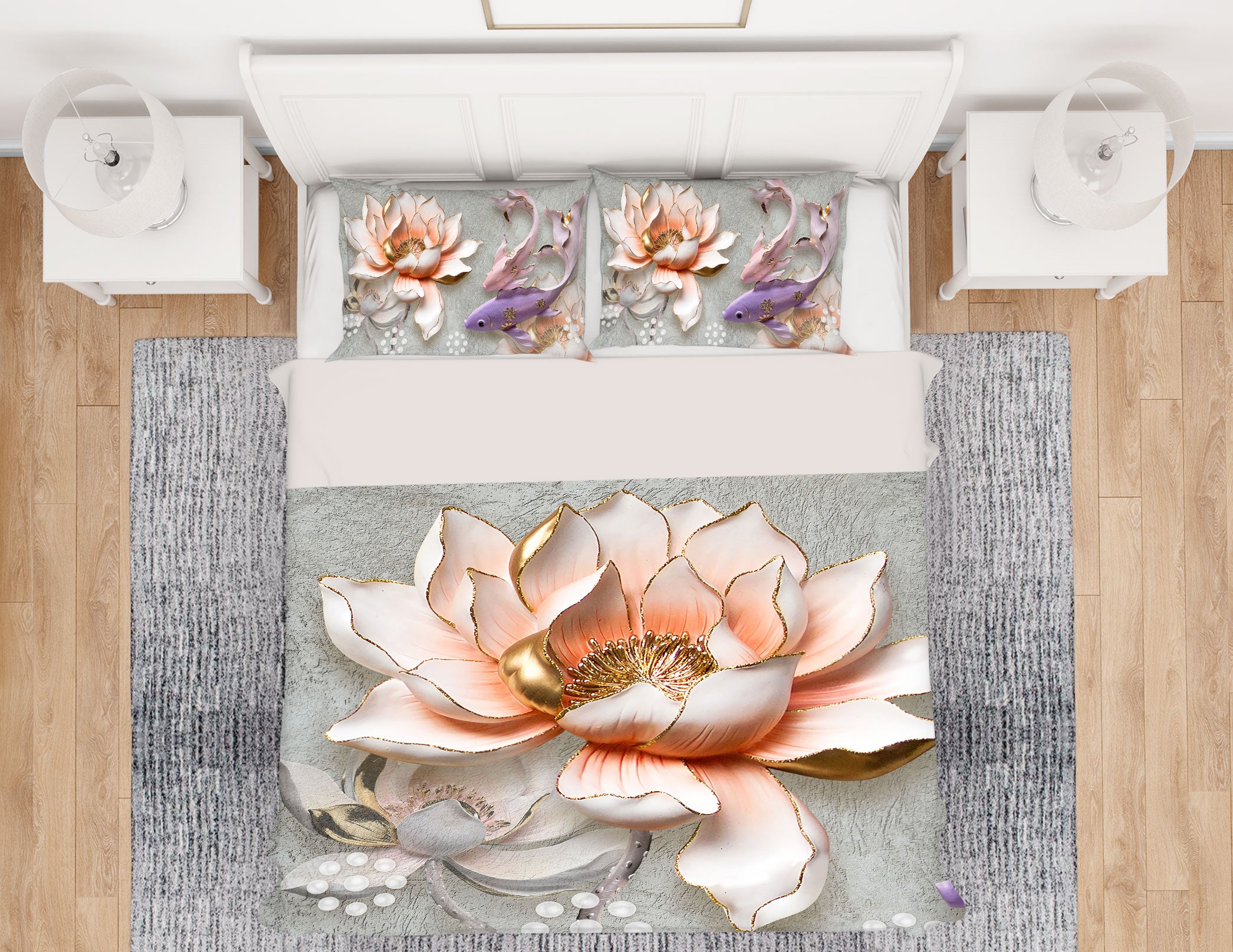 3D Lotus 13073 Bed Pillowcases Quilt