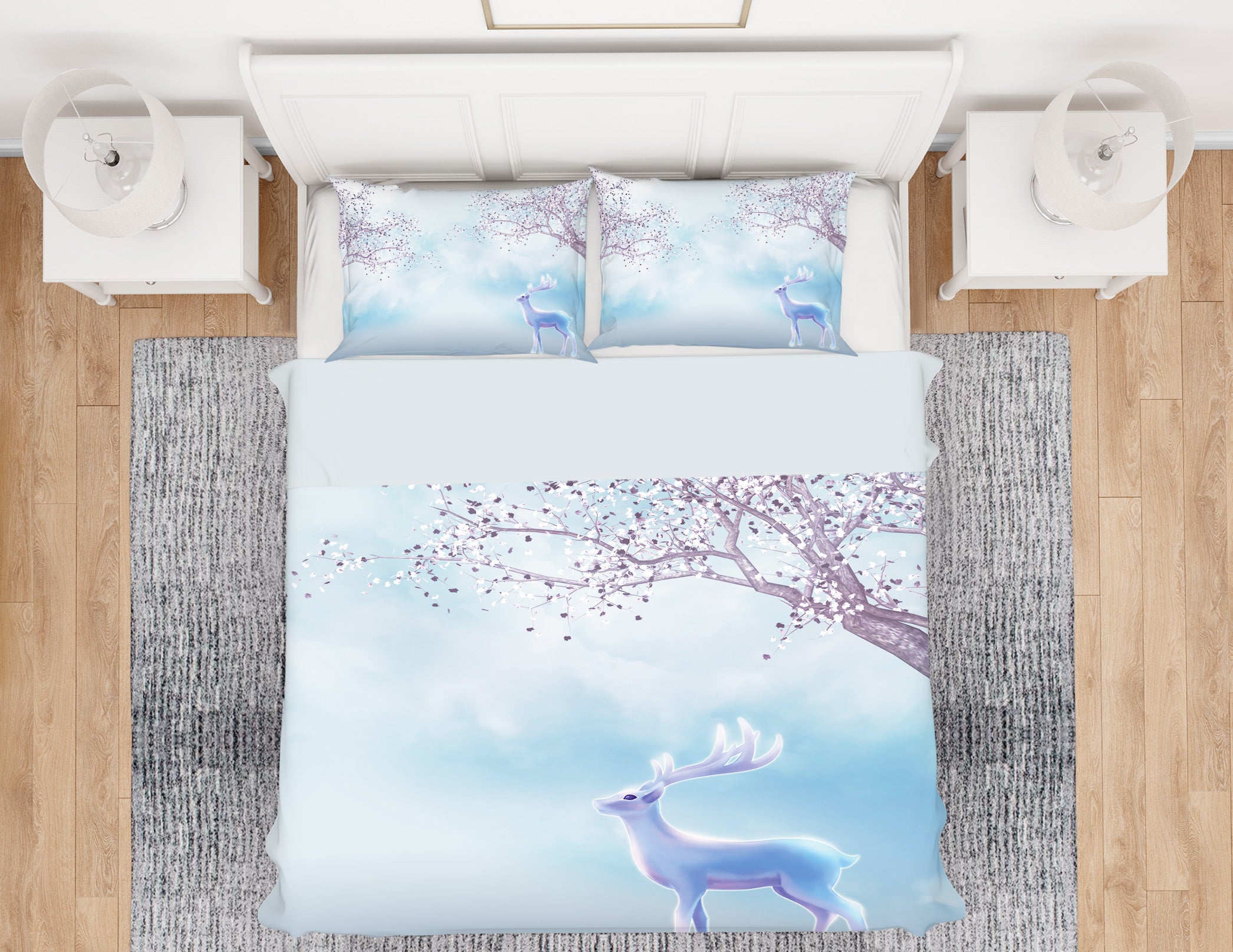 3D White Deer Plum Blossom 12059 Bed Pillowcases Quilt