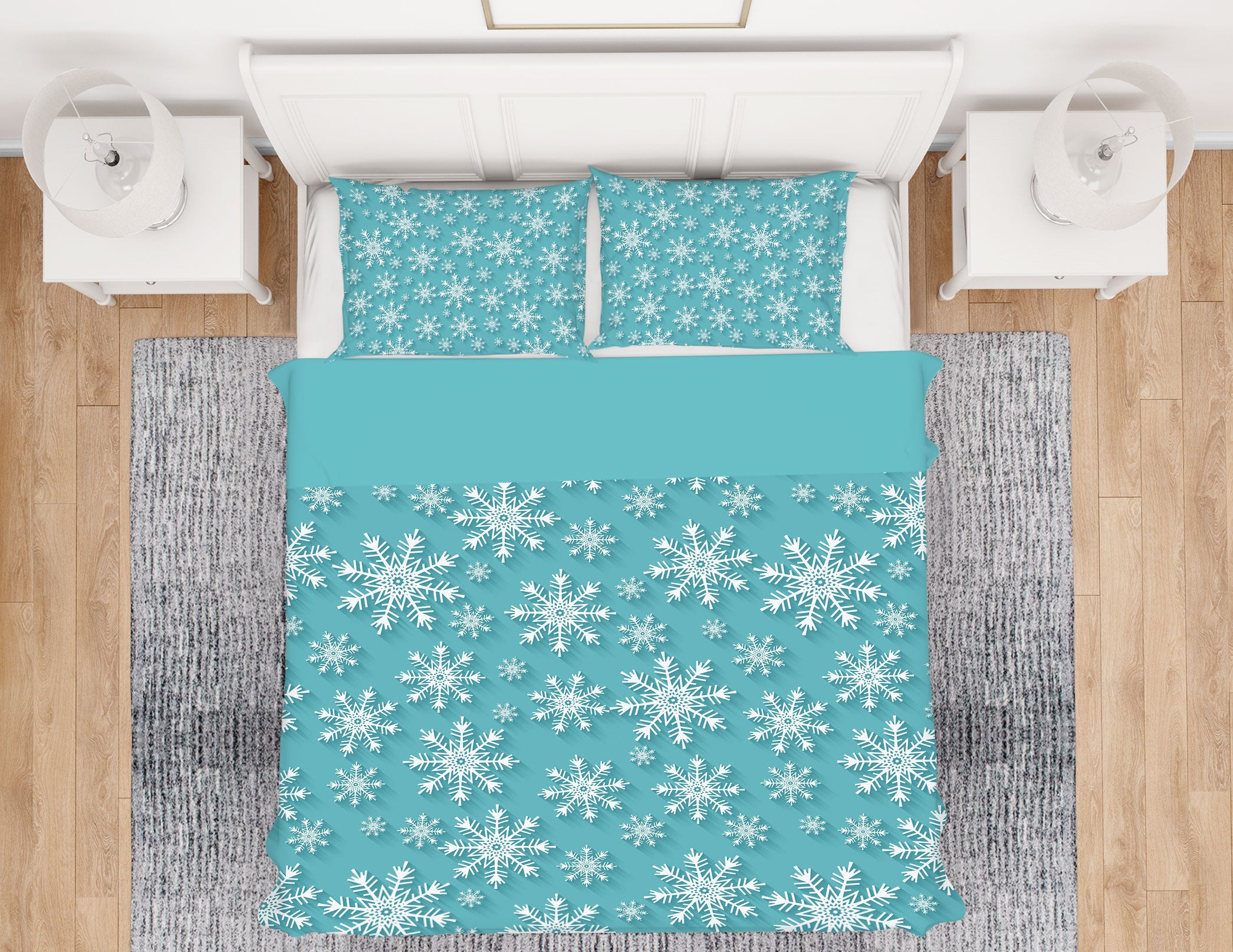 3D Mint Green Snowflake 13185 Bed Pillowcases Quilt