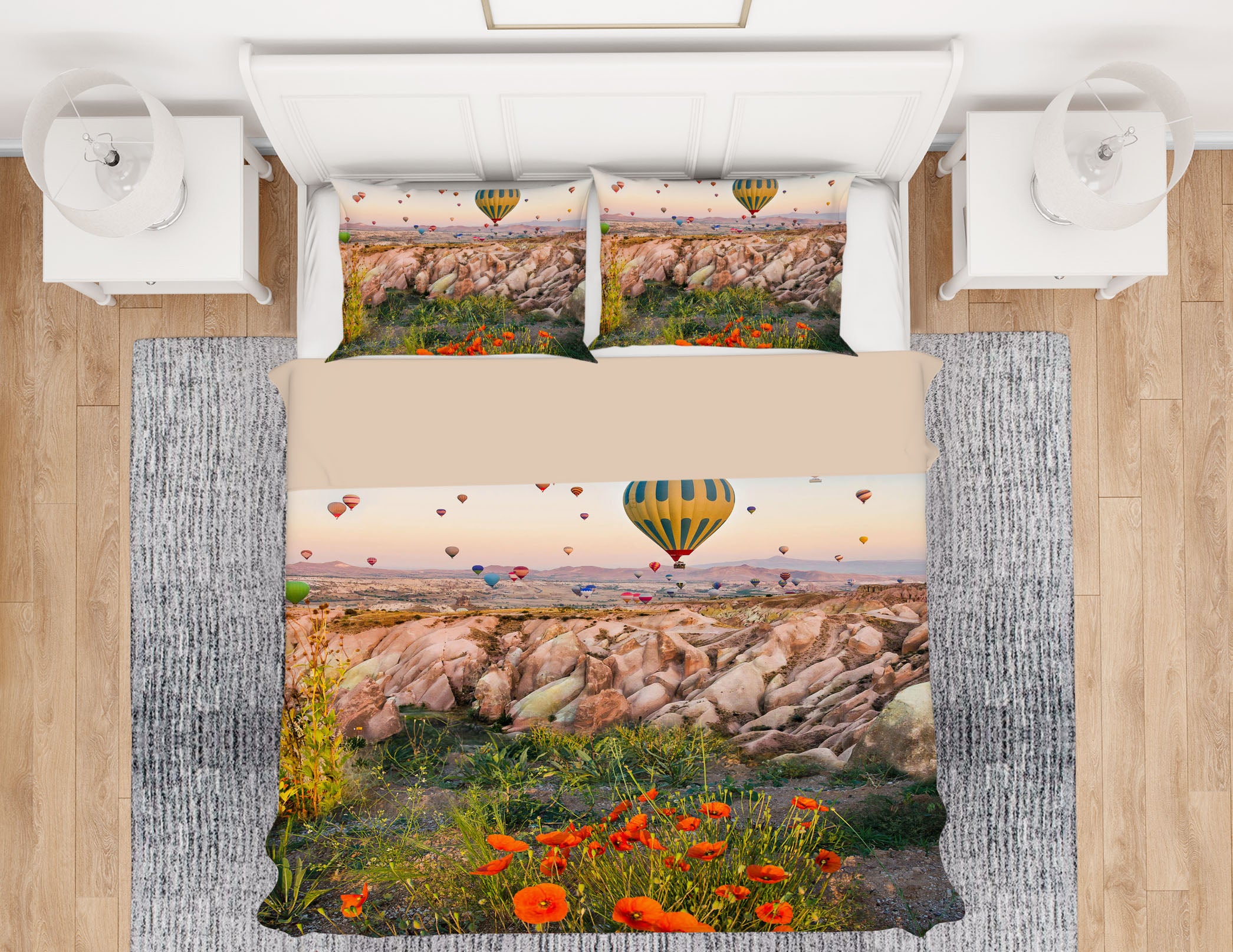 3D Hot Air Balloon Flower Bush 61078 Bed Pillowcases Quilt