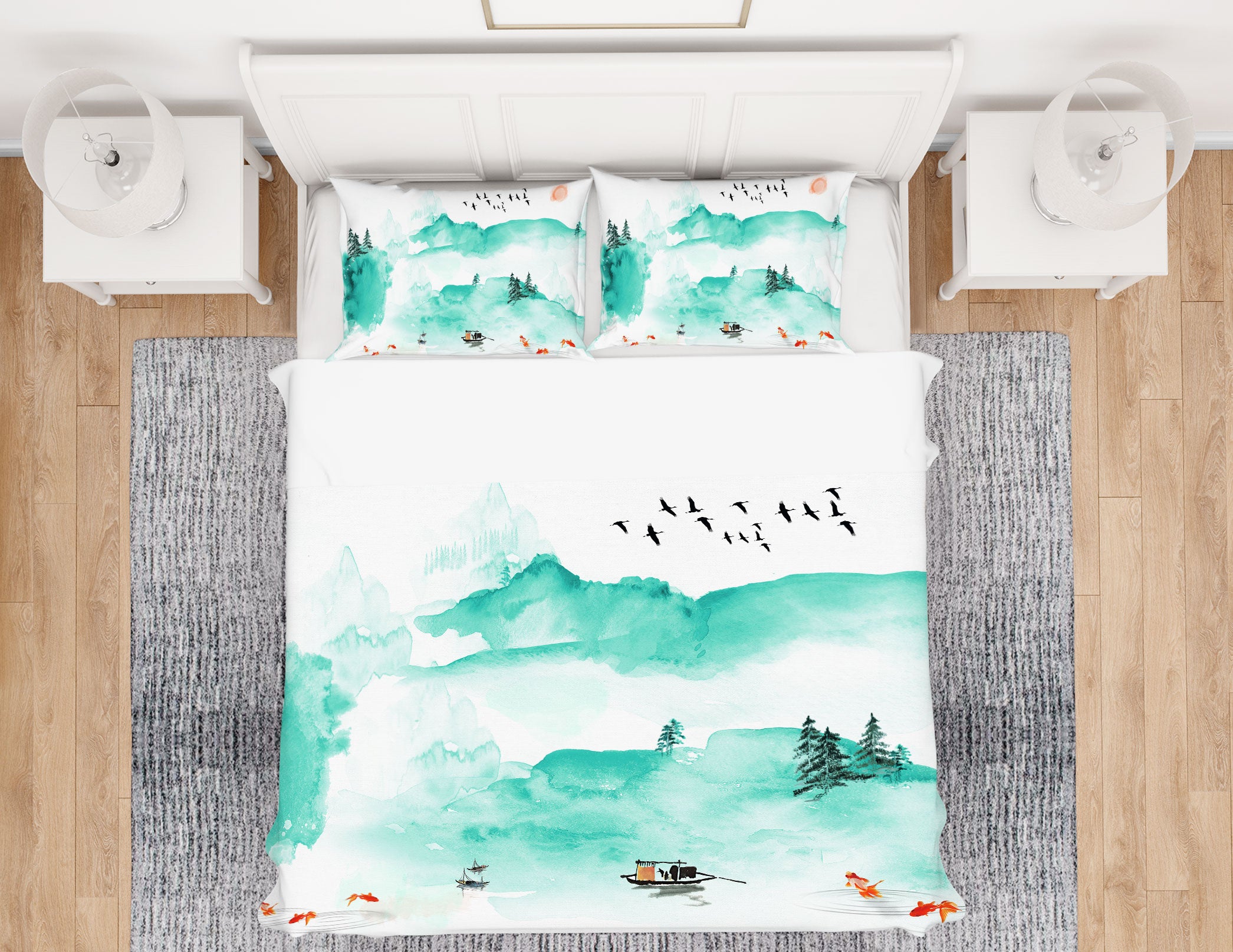 3D Green Mountain 13084 Bed Pillowcases Quilt
