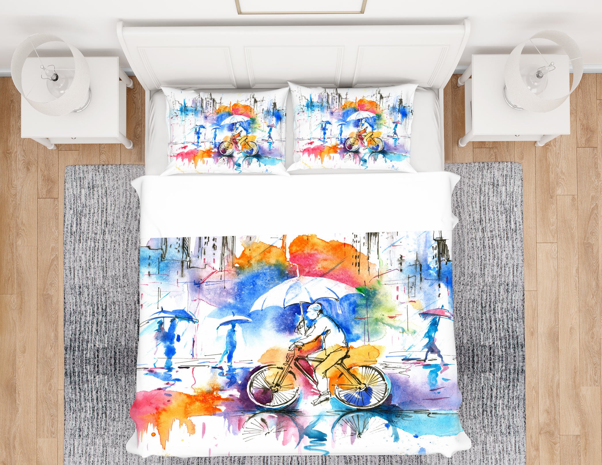 3D Watercolor Bicycle 13001 Bed Pillowcases Quilt