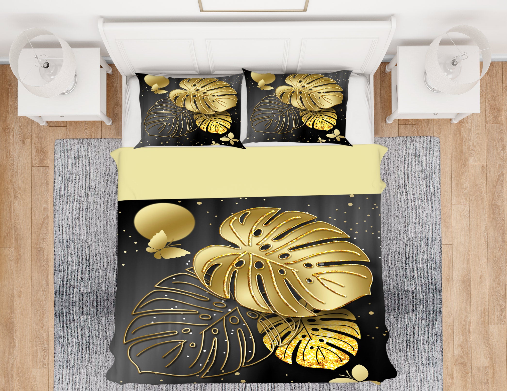 3D Golden Leaves 13048 Bed Pillowcases Quilt