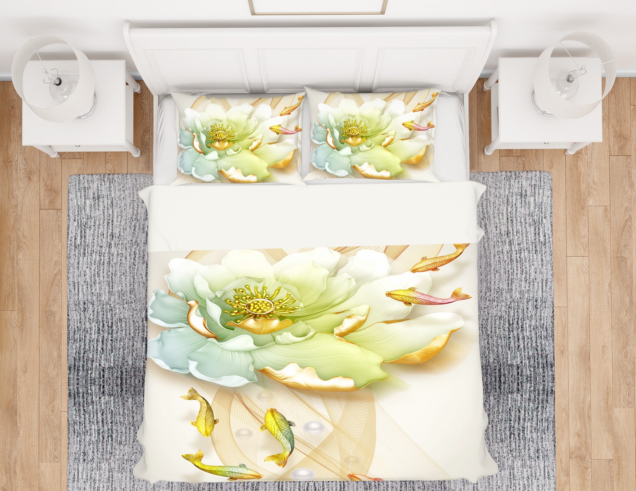 3D Cyan Flowers 13052 Bed Pillowcases Quilt