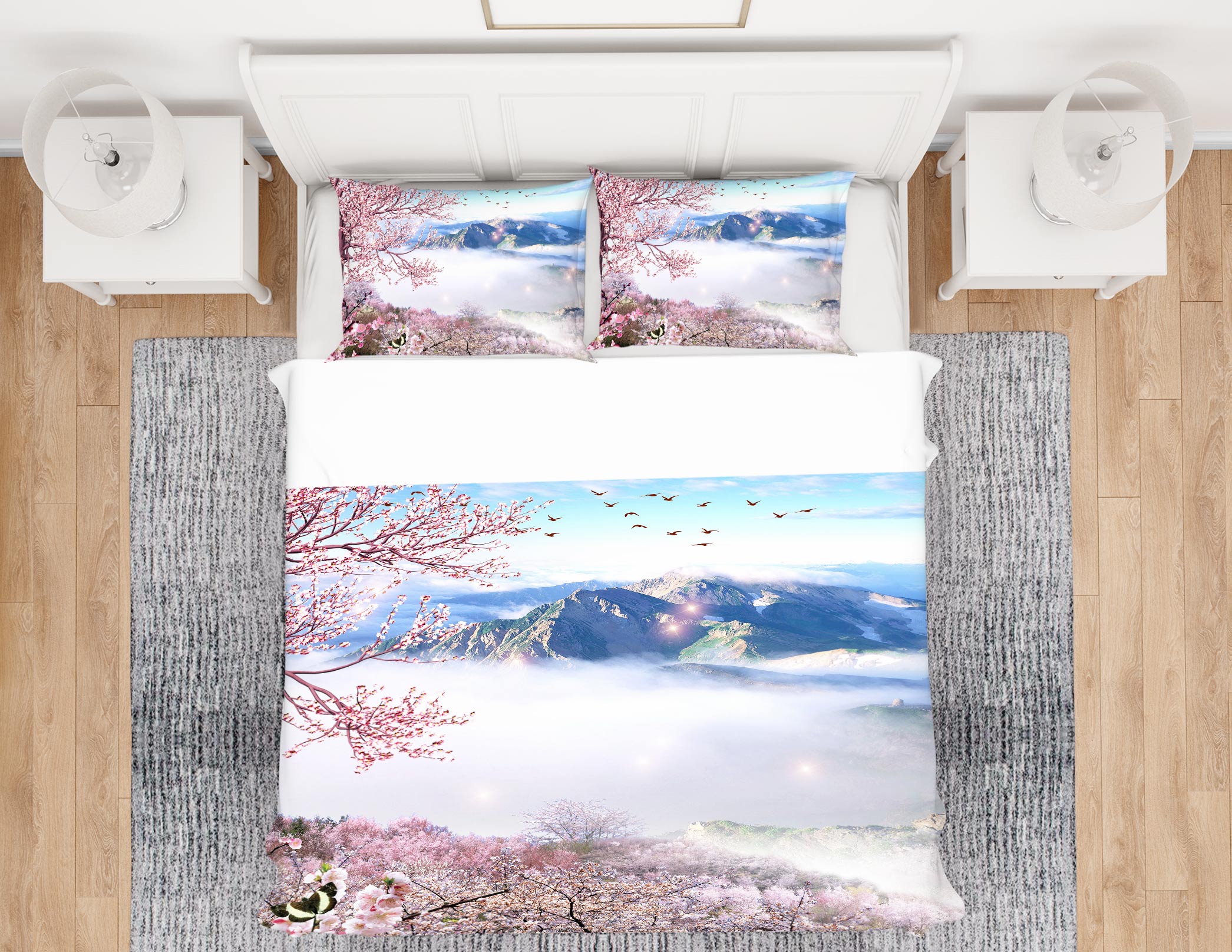 3D Mountain Cloud Cherry Blossoms 12034 Bed Pillowcases Quilt