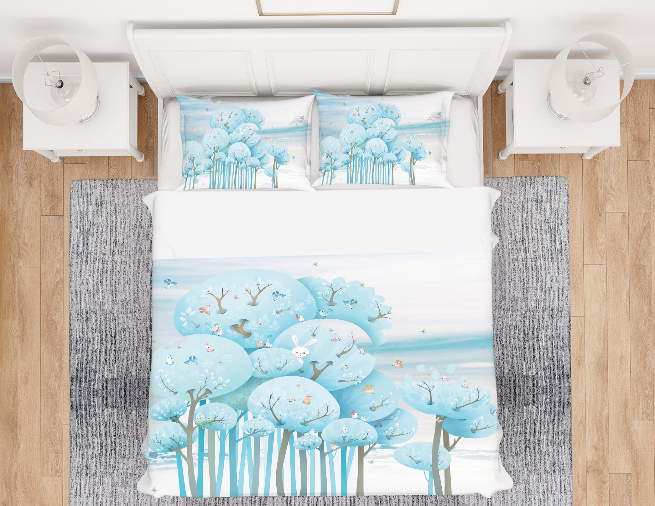 3D Blue Tree 13075 Bed Pillowcases Quilt