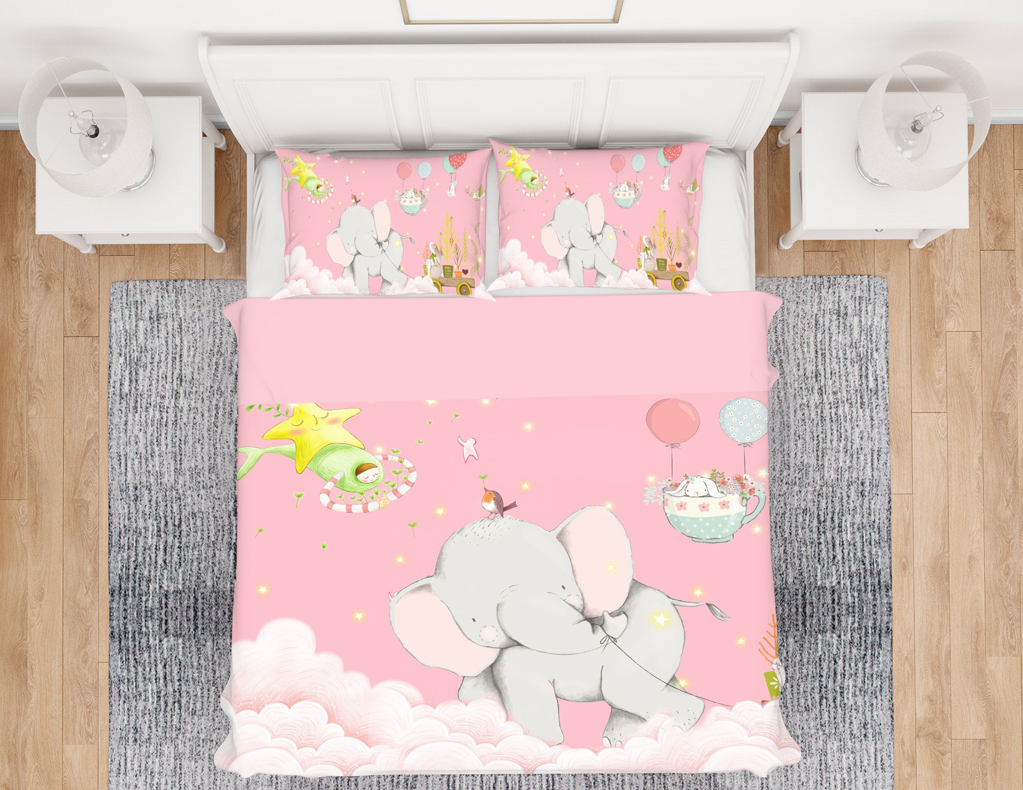 3D Pink Elephant 13072 Bed Pillowcases Quilt