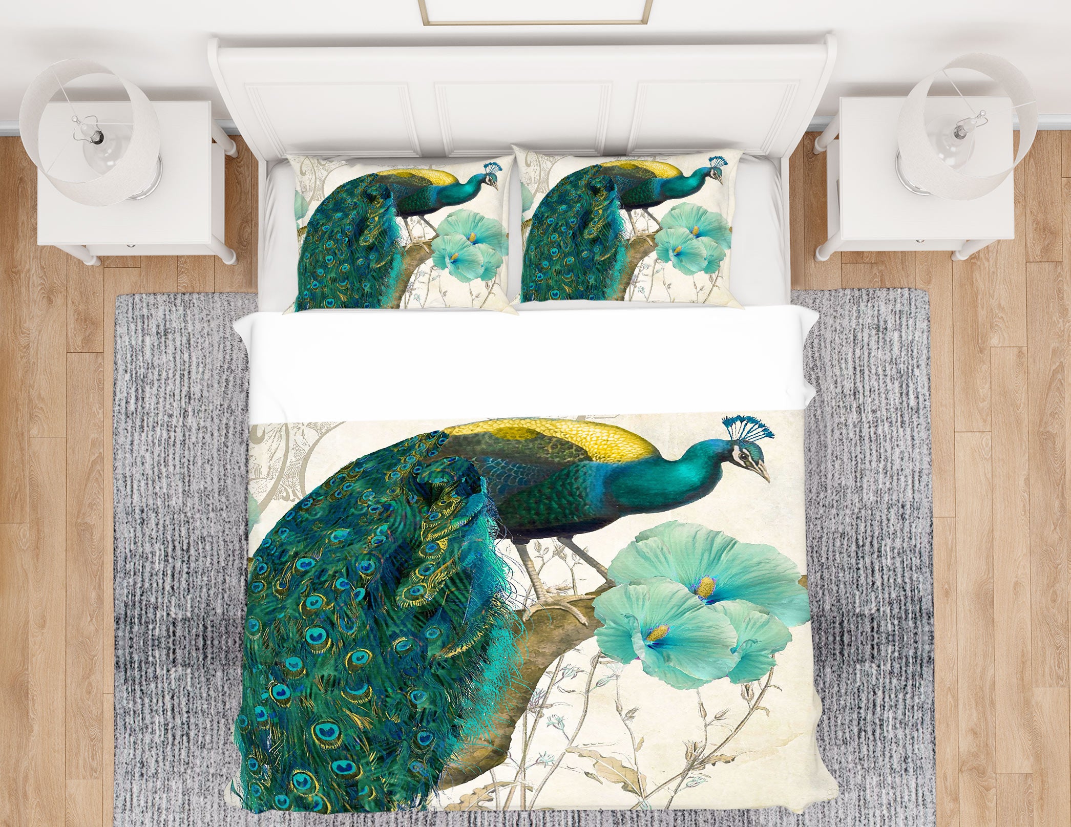3D Peacock Flower Branch 12057 Bed Pillowcases Quilt