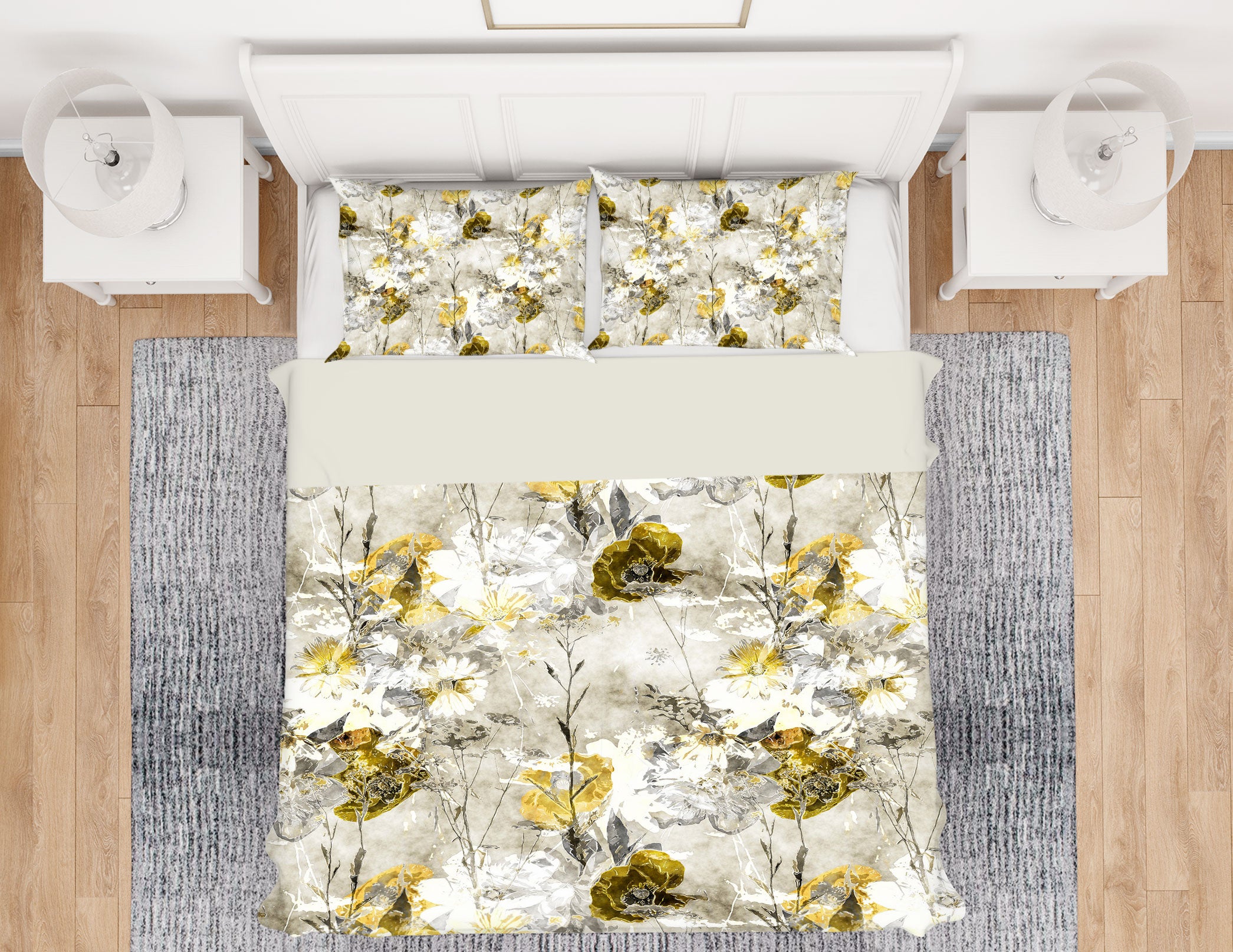 3D Golden Flowers 14045 Bed Pillowcases Quilt