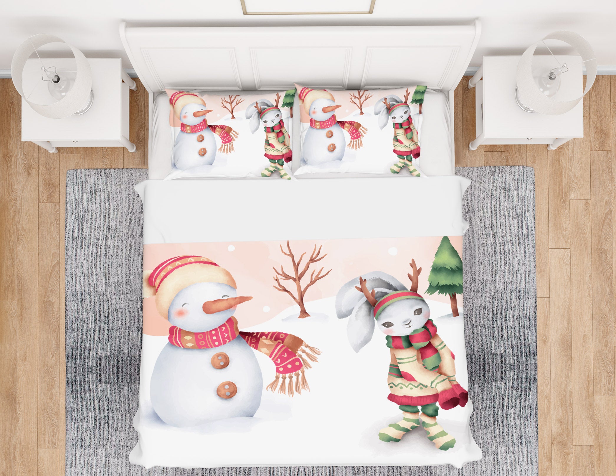 3D Snowman Rabbit 61084 Bed Pillowcases Quilt